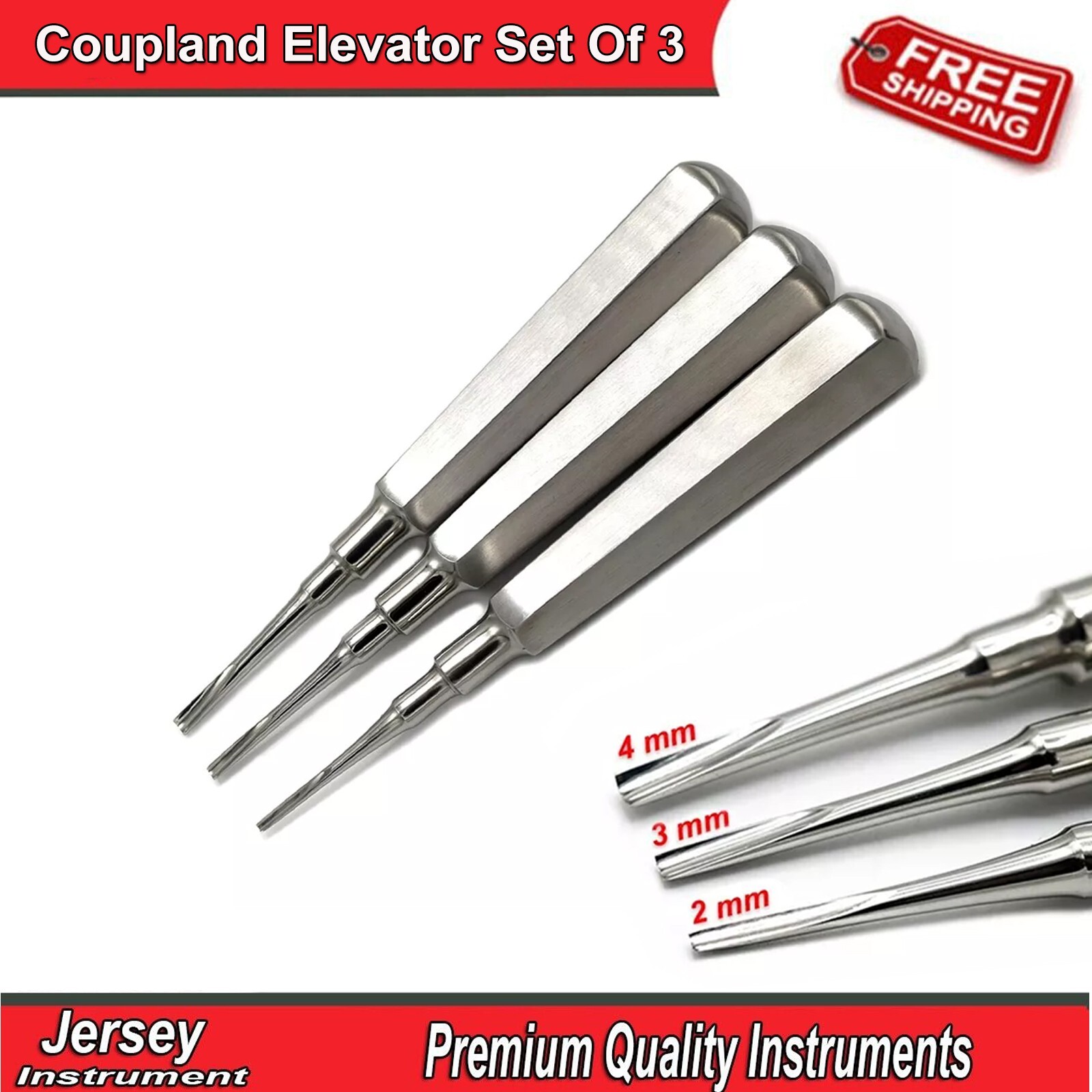 Dental Extracting Coupland Elevators Set OF 3 Surgical Root Extracting Elevator