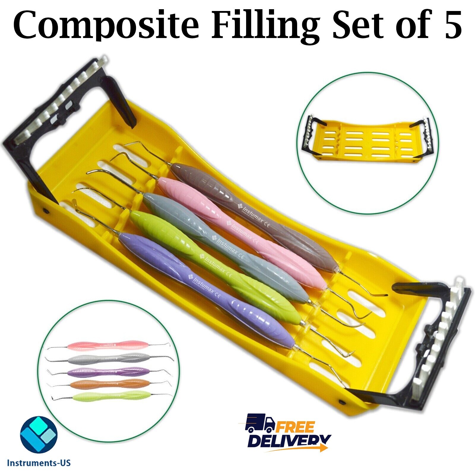 5 Pcs Set Dental Composite Filling Instruments Colorful Silicon Handle Ergosense