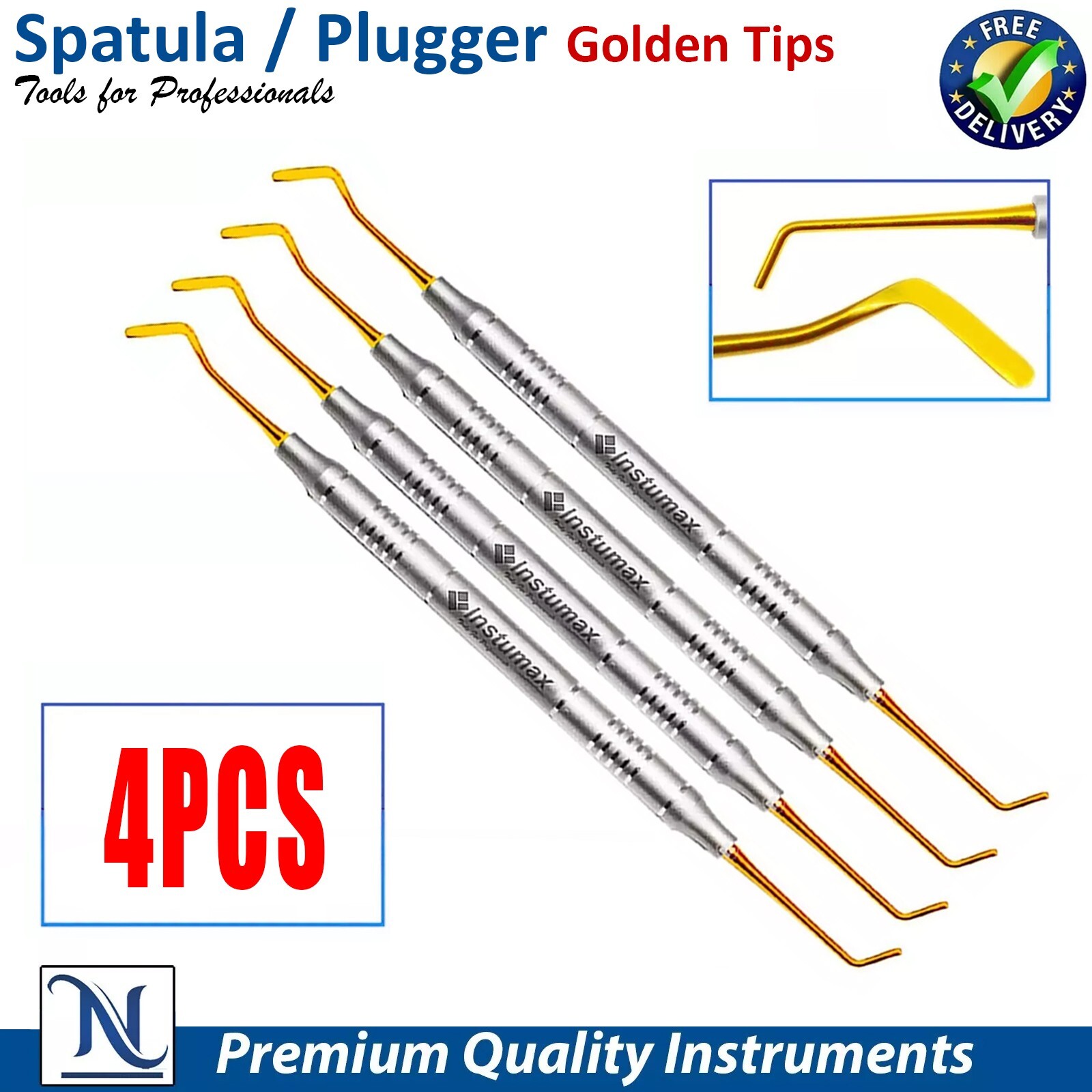 Spatula & Plugger 4pc Dental Starter Kit – Golden Color Tips Composite Tools