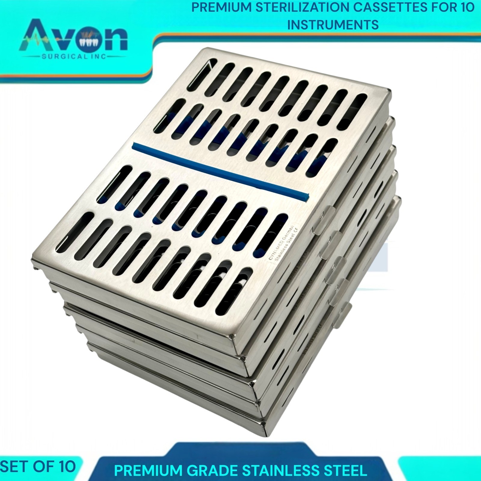 10 DENTAL AUTOCLAVE STERILIZATION CASSETTE RACK BOX TRAY FOR 10 INSTRUMENT