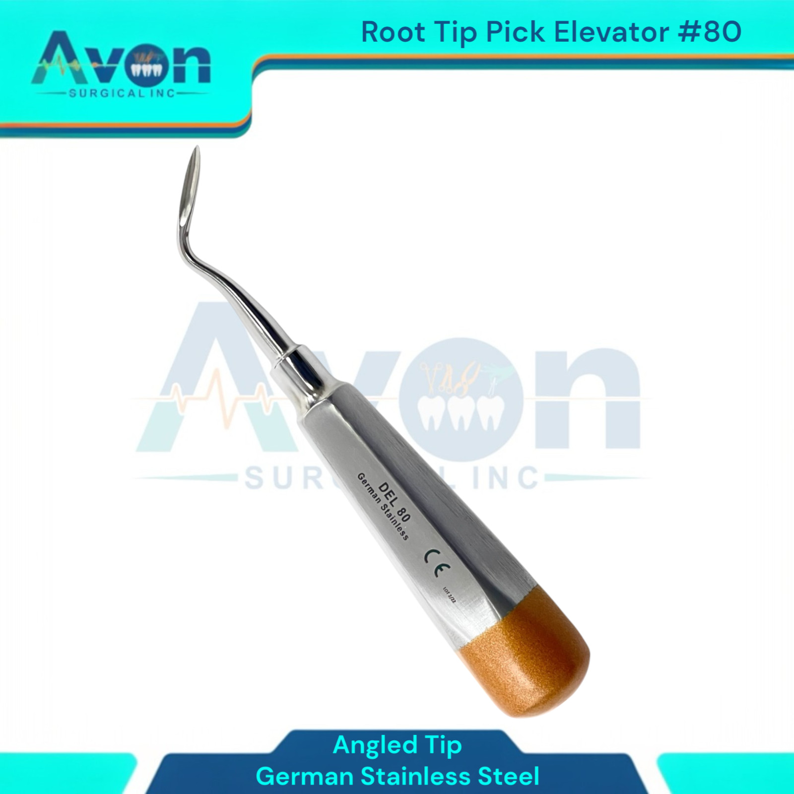 Angled Tip Tooth Root Extraction Elevator Pick, No. 80, Dental Elevator Gold