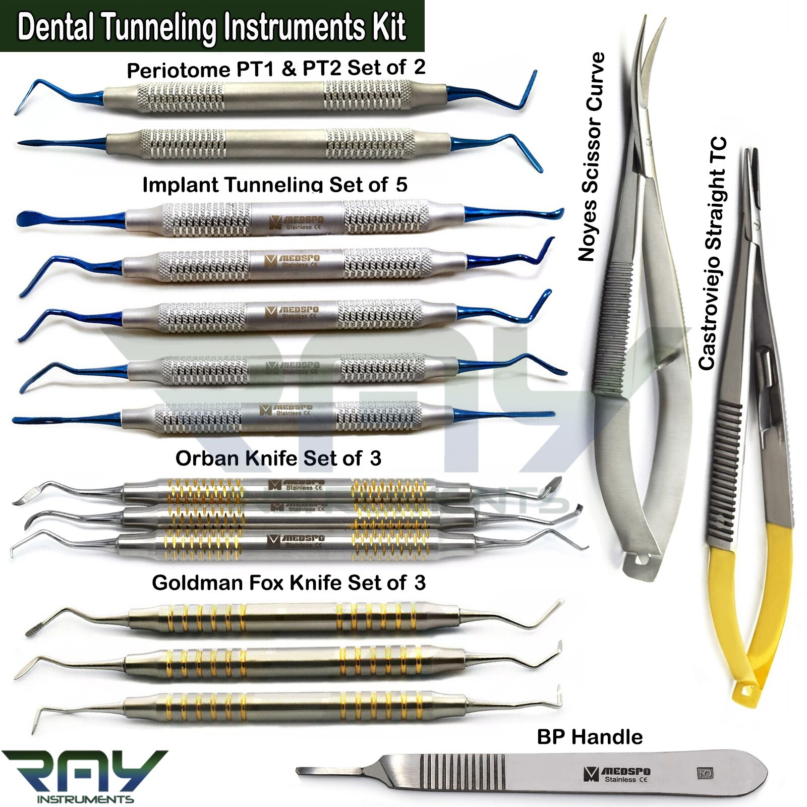 Dental Implant Tunneling Procedure Kit Gum Grafting Tissue Surgery Instruments