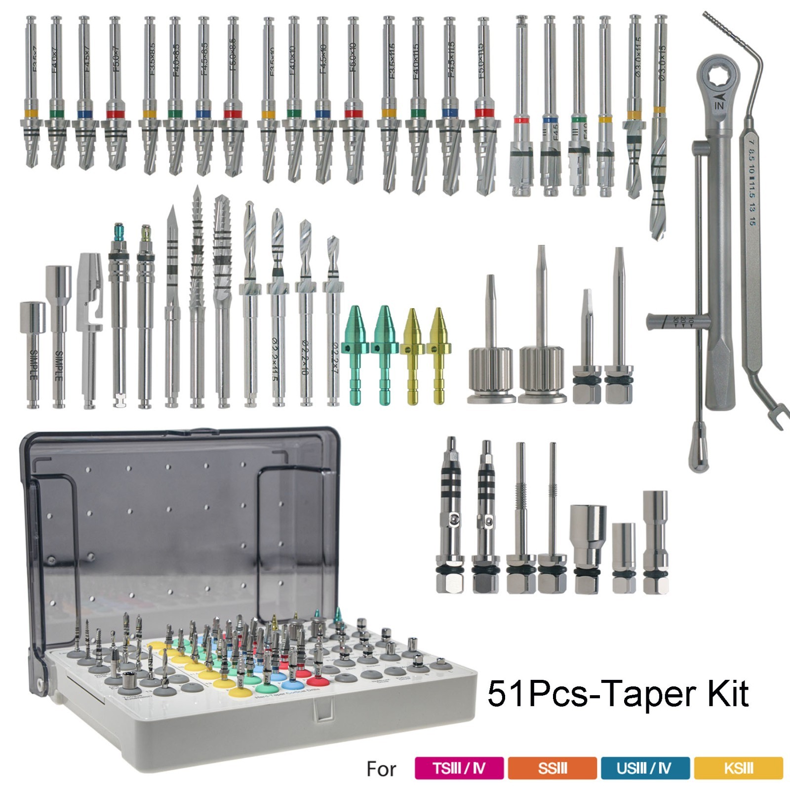 51 Pcs Fully Taper Drills Set Hiossen Oss Dental Implant Guide & Positioning Kit
