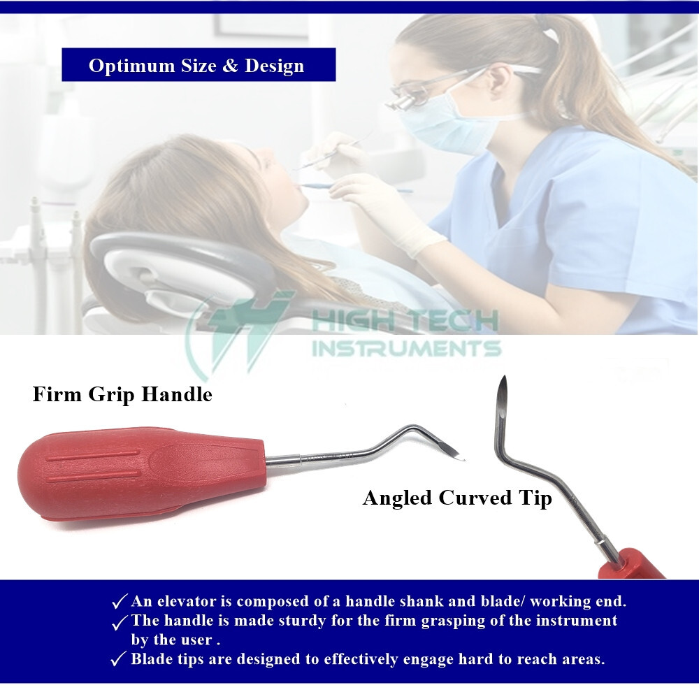 Surgical Dental Elevator Root Extraction Teeth Luxating Tool Red Handle H3