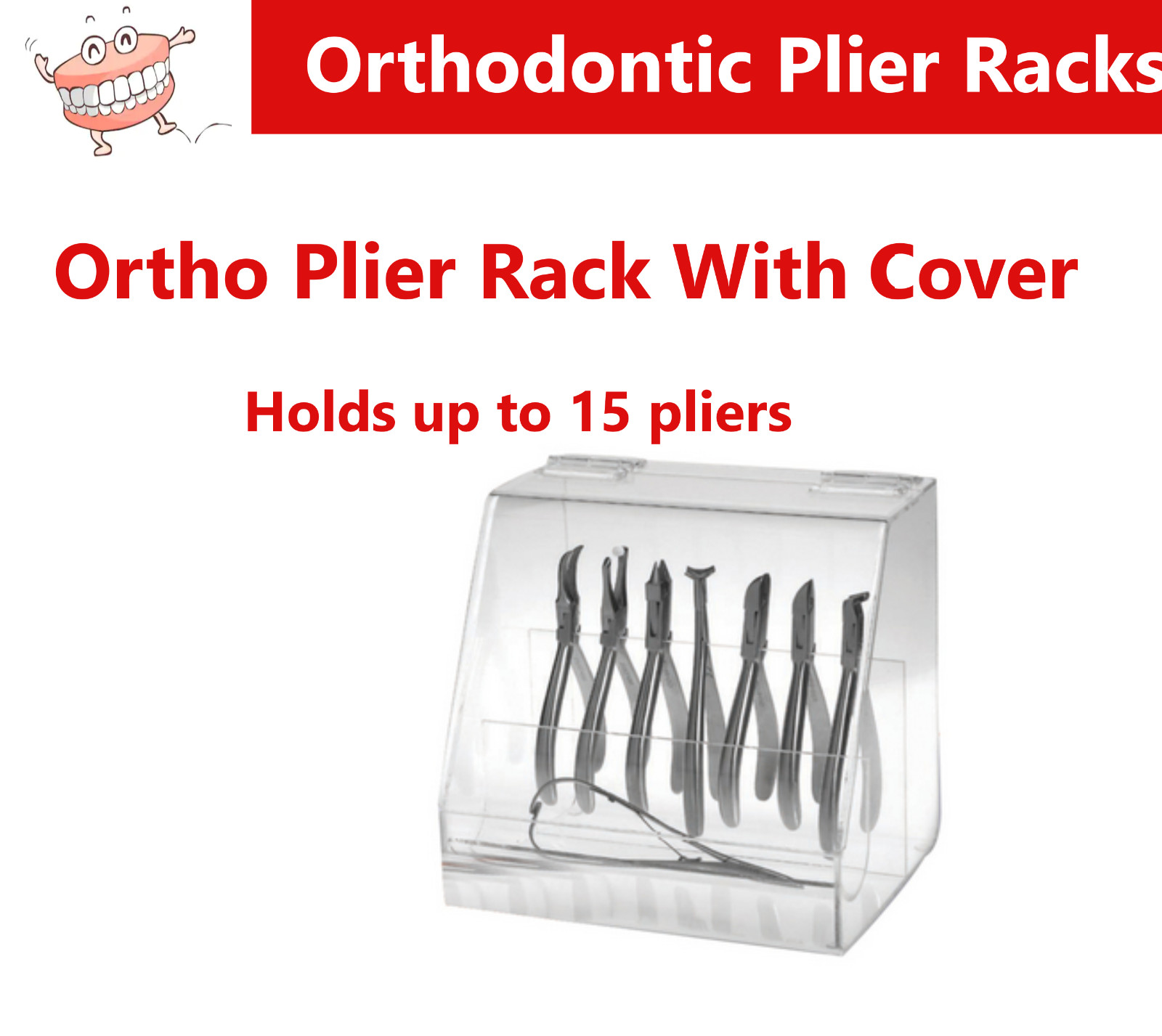 Dental Instrument Plier Organizer, Upright Plier Rack with Cover, White or Clear