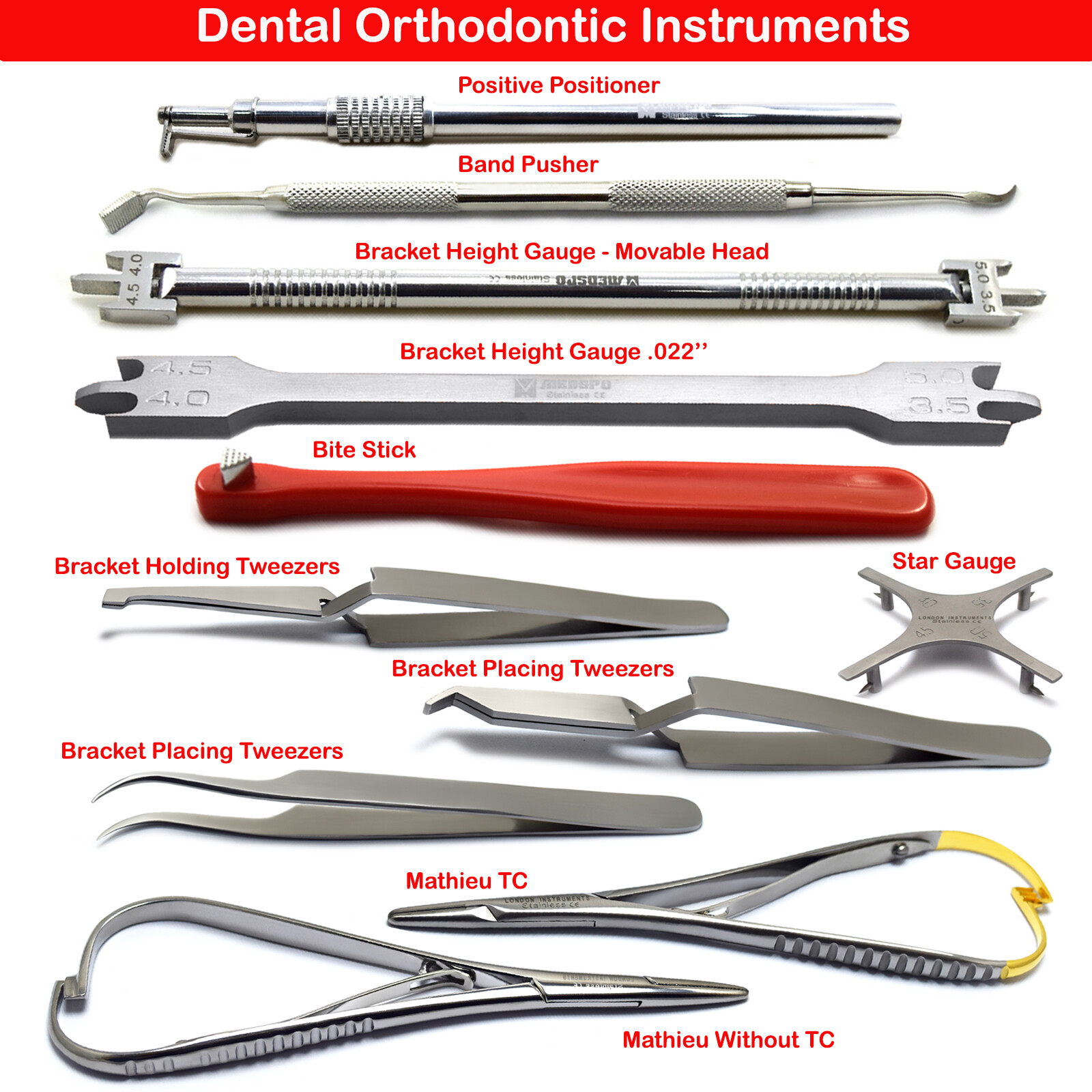 Orthodontic Instruments Ligature Director Bracket Positioning Gauge Band Seater