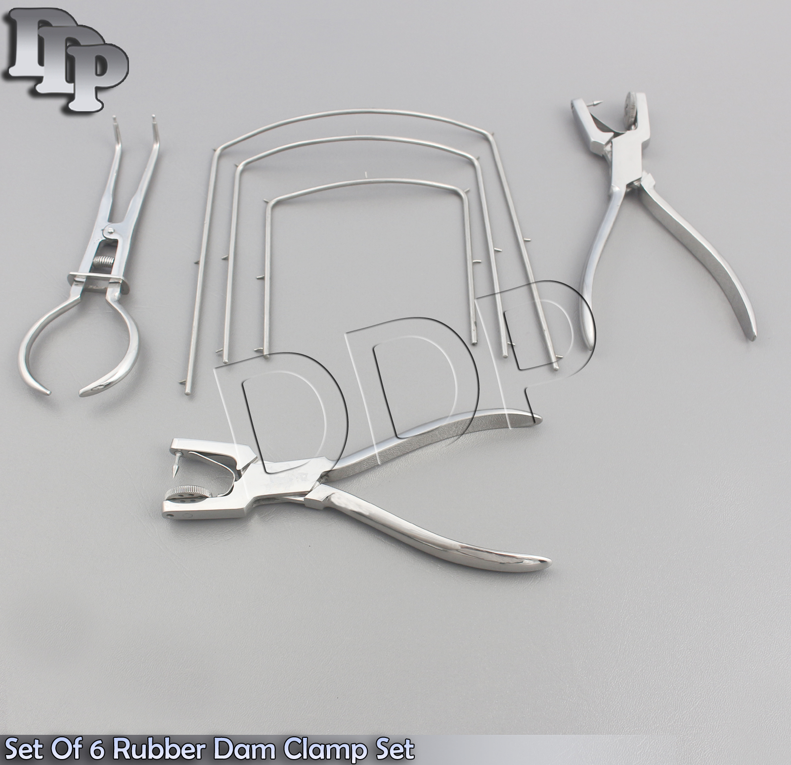 SET OF 6 PCS RUBBER DAM FRAMES PUNCH CLAMP DENTAL ENDODONTIC INSTRUMENTS KIT
