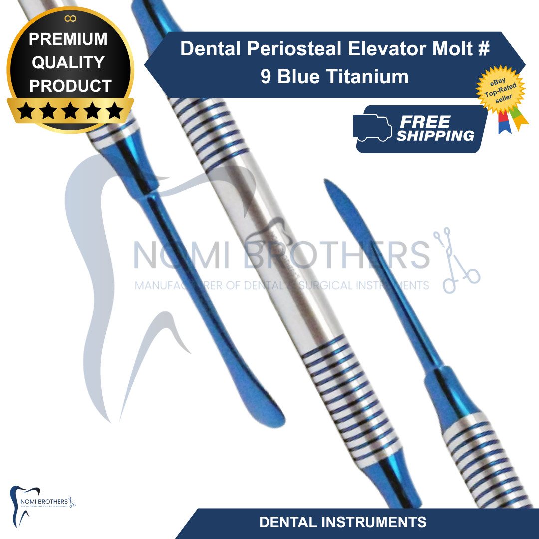 Dental Periosteal Elevator Molt # 9 Blue Titanium Coated Double Ended German