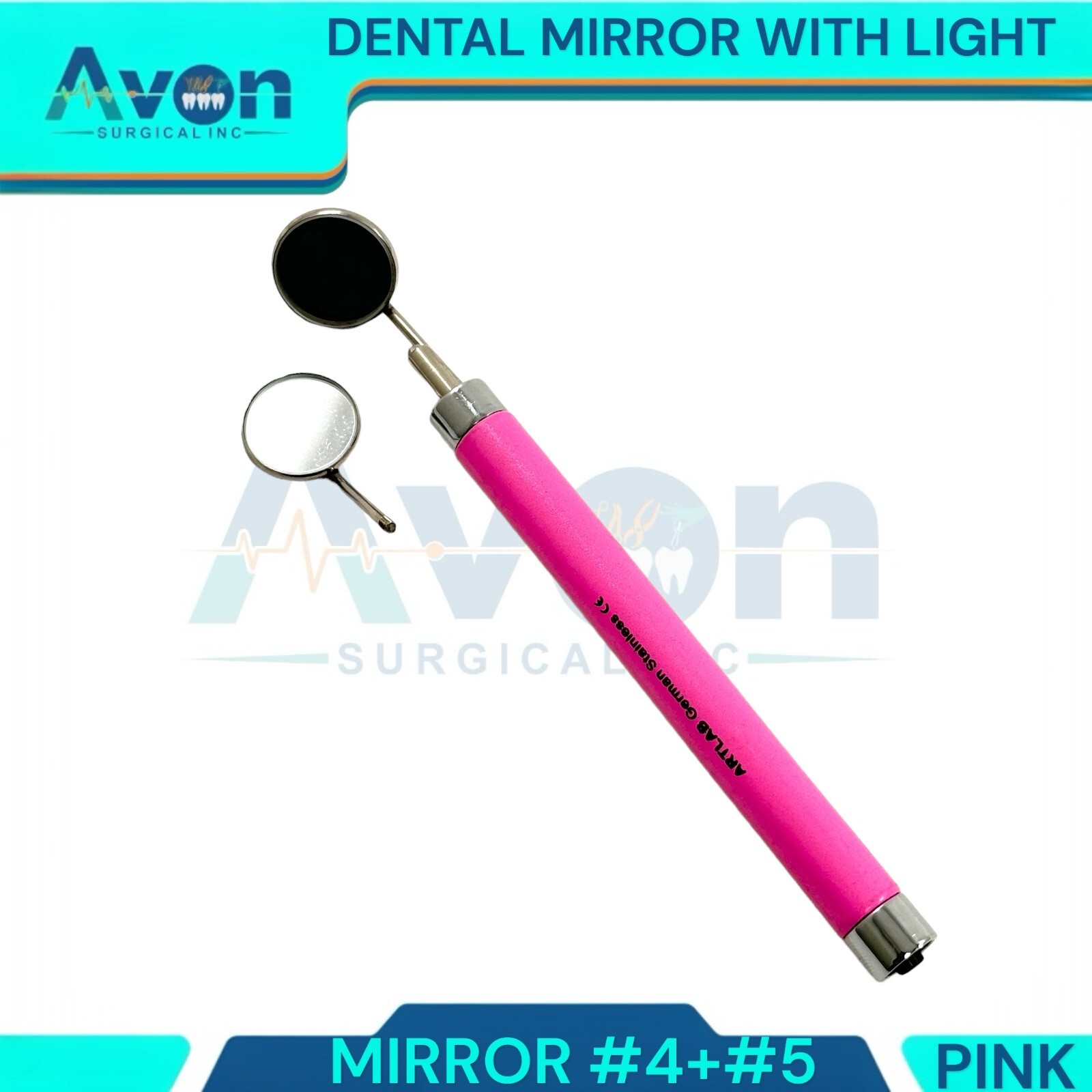 Oral Hygiene Mouth Care Examination Mirror Handle, Black & Pink, Mirror #4 + #5