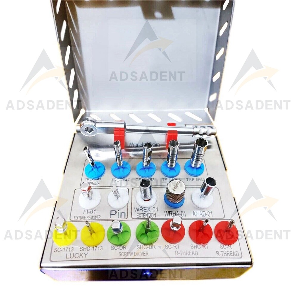 Dental Implant Remover Kit Set of 18 PCs Long Trephine, Bone Removal, 4mm Wrench