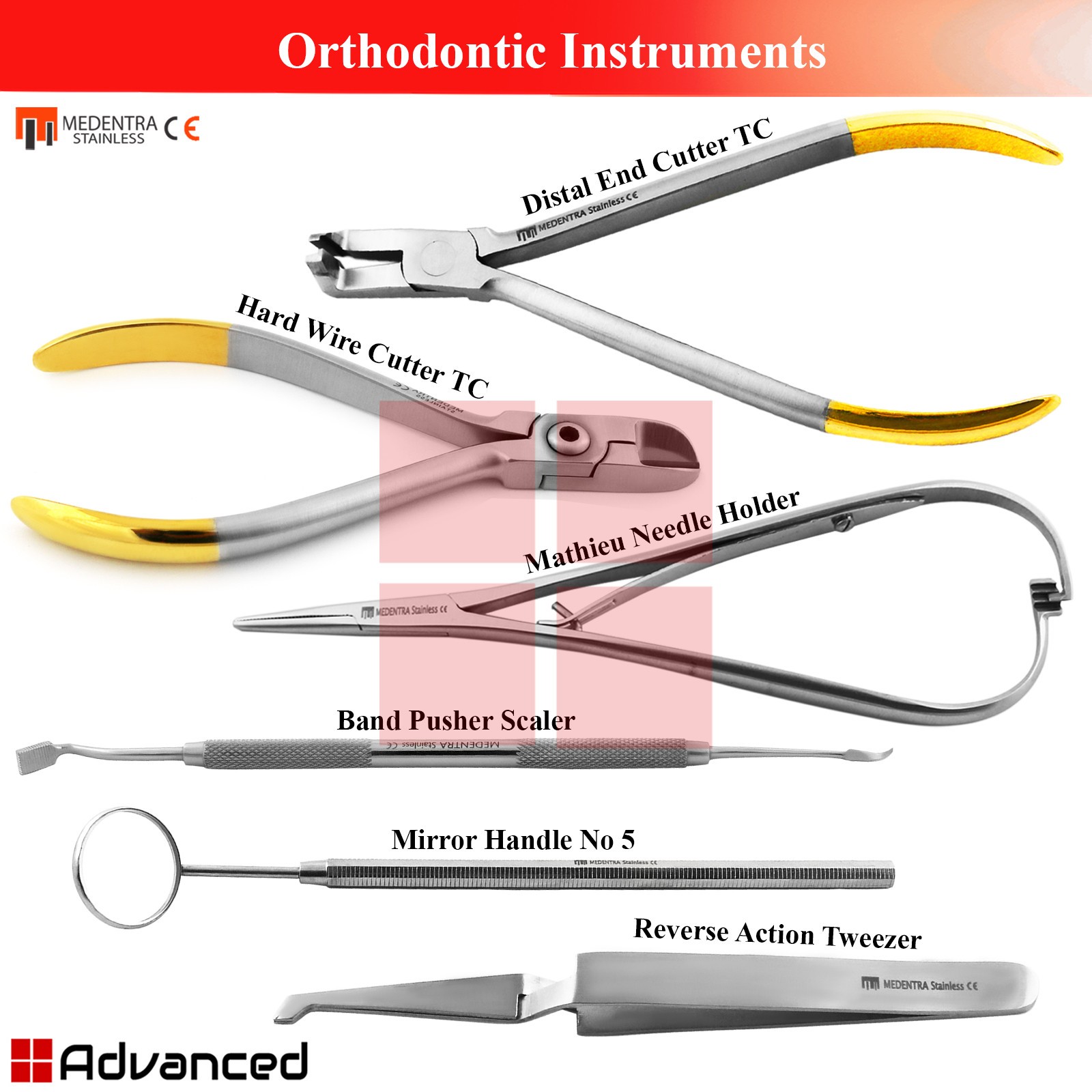 Orthodontic Distal End Hard Wire Cutter Mathieu Needle Holder Band Pusher Mirror