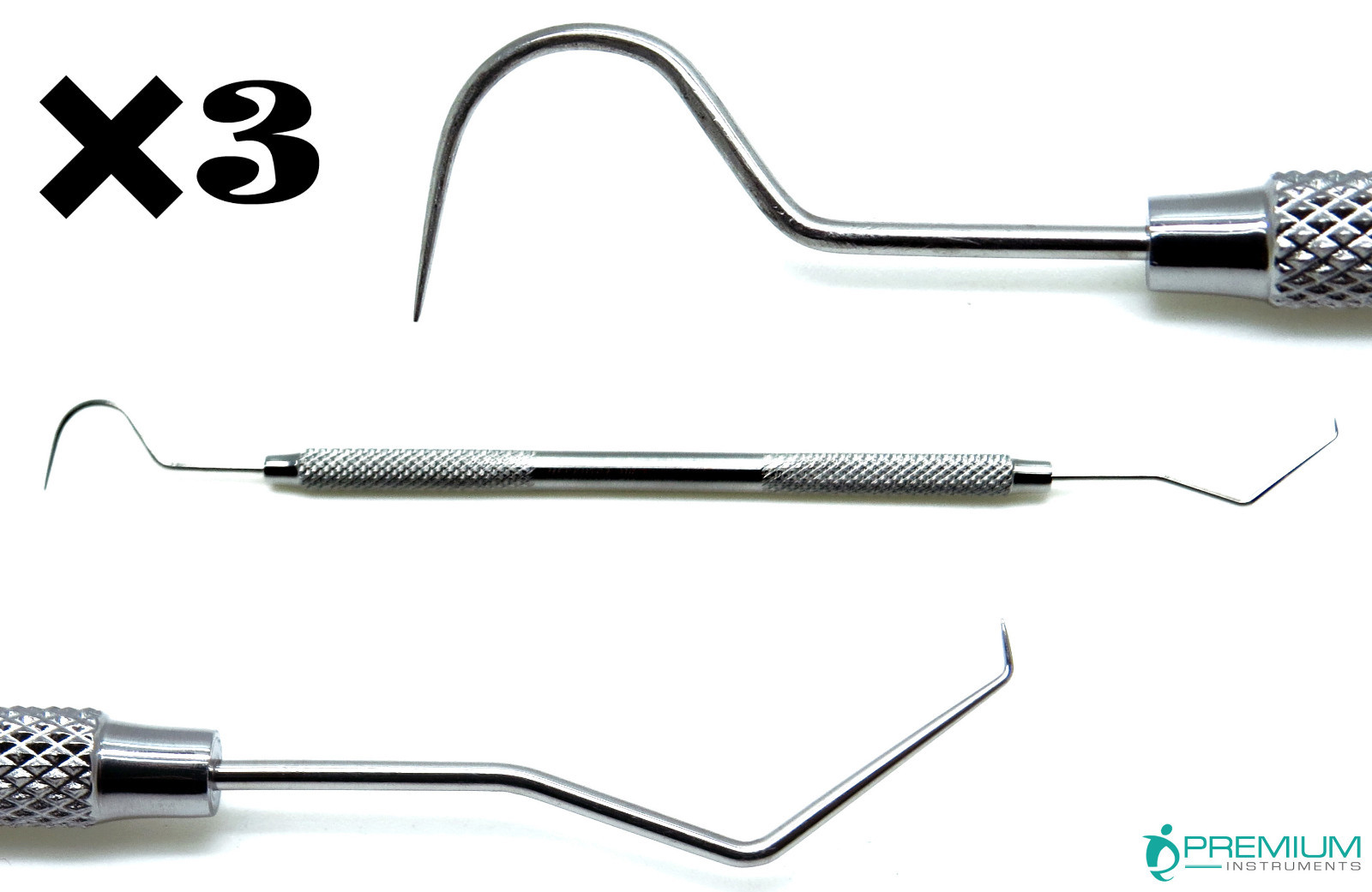 3× Dental Explorer 23/17A Double Ended Stainless Steel Diagnostic Instruments