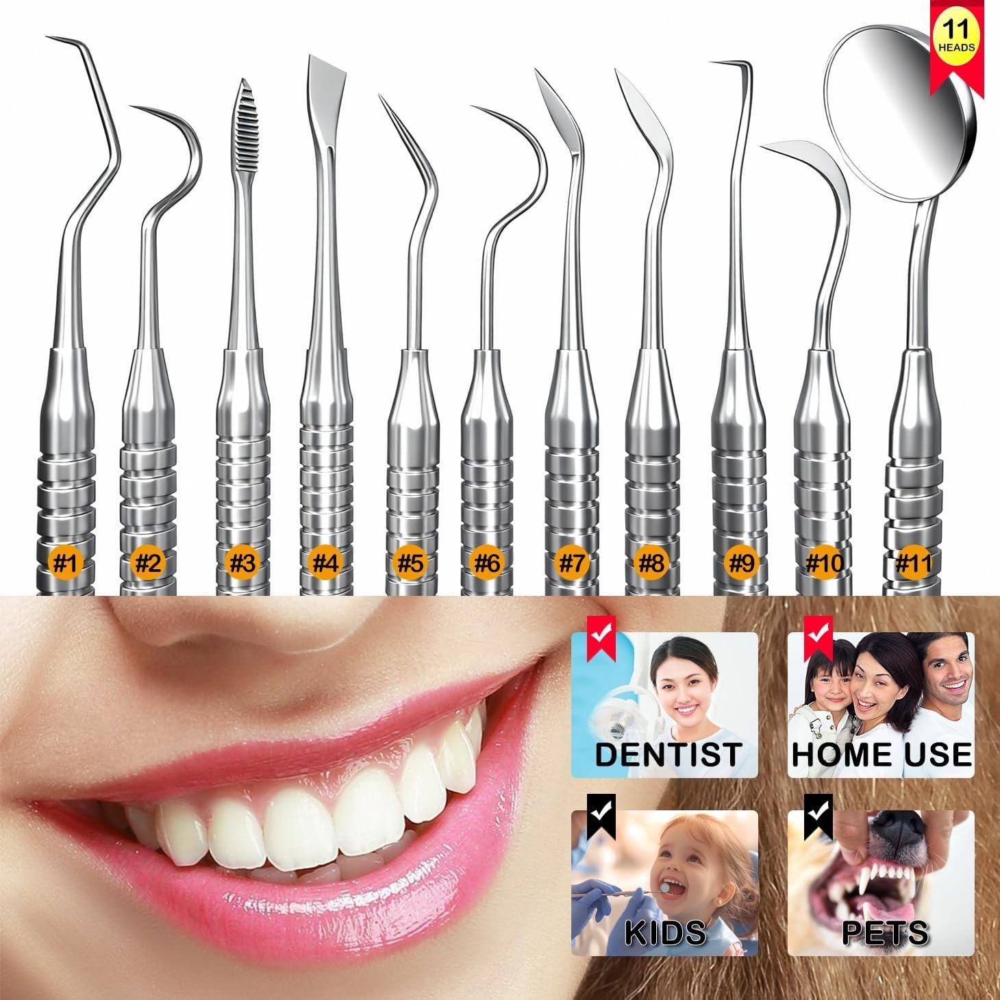 Dental Tools, Dental Pick for Teeth Cleaning, Stainless Steel Hygiene Kit with T