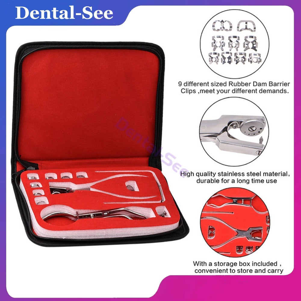 12Pcs Starter Rubber Dam Kit Frame Punch Clamps Dental Instruments