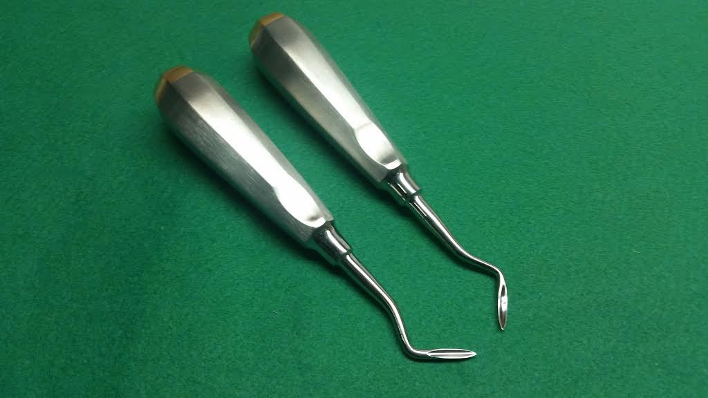 2 DENTAL ROOT ELEVATOR FLOHR RIGHT & LEFT WITH GOLD HANDLE