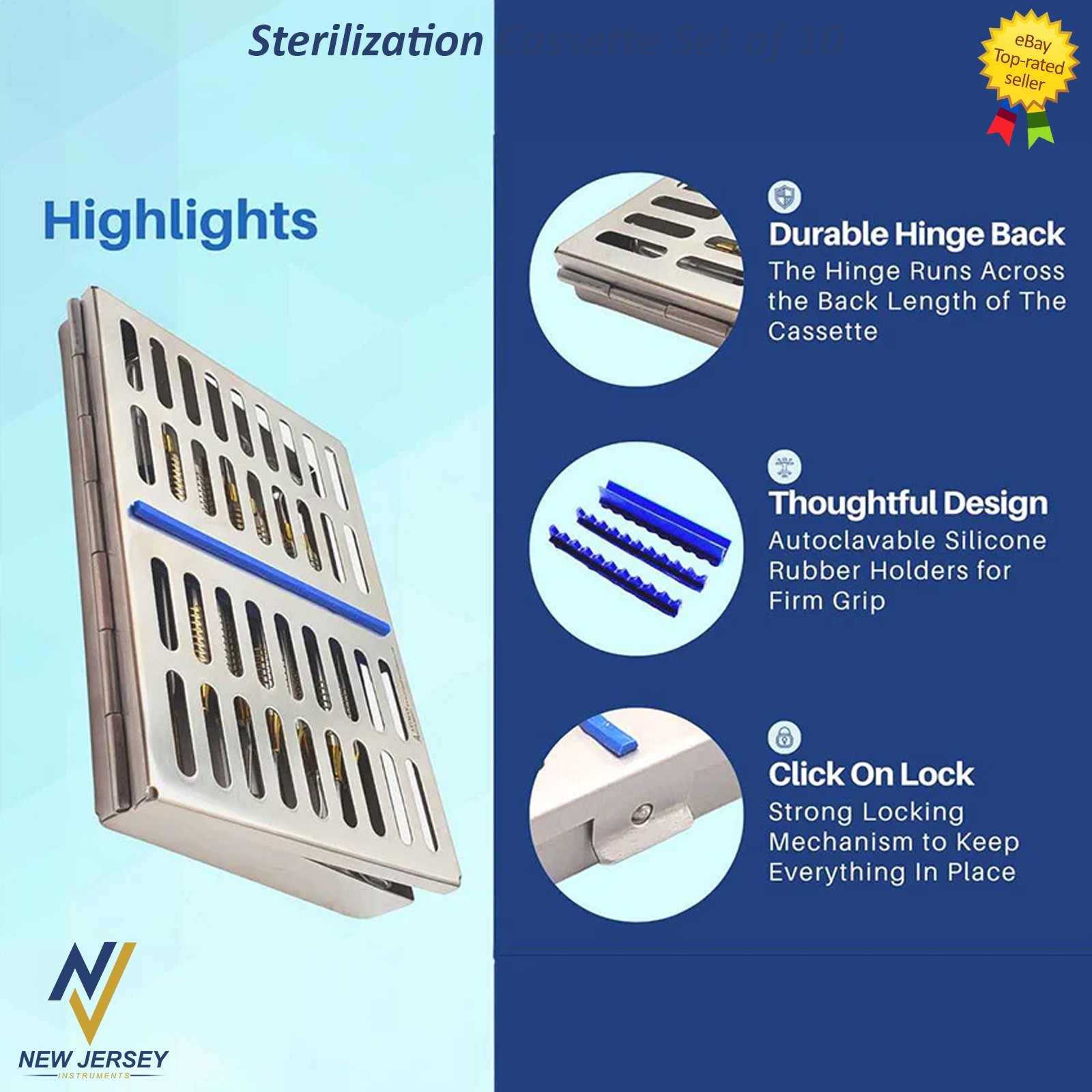 GERMAN DENTAL AUTOCLAVE STERILIZATION CASSETTE TRAY BOX RACK FOR 10 INSTRUMENTS