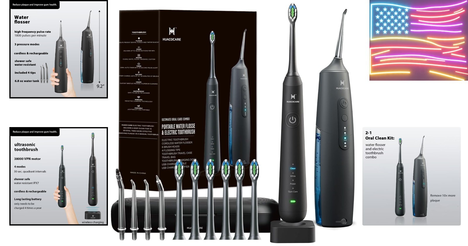 2-1 Oral Clean Kit- Water Dental flosser & Electric Toothbrush Combo- Brushin…