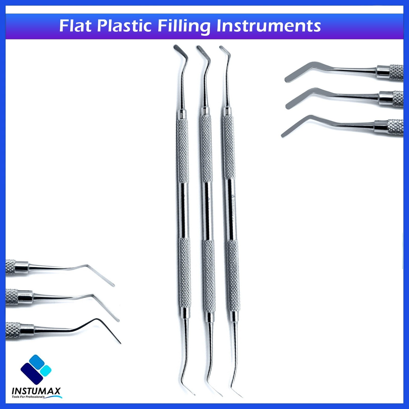 Set of 3 Dental Flat Plastic Filling Instruments Composite 2,2.5,3mm Restoration