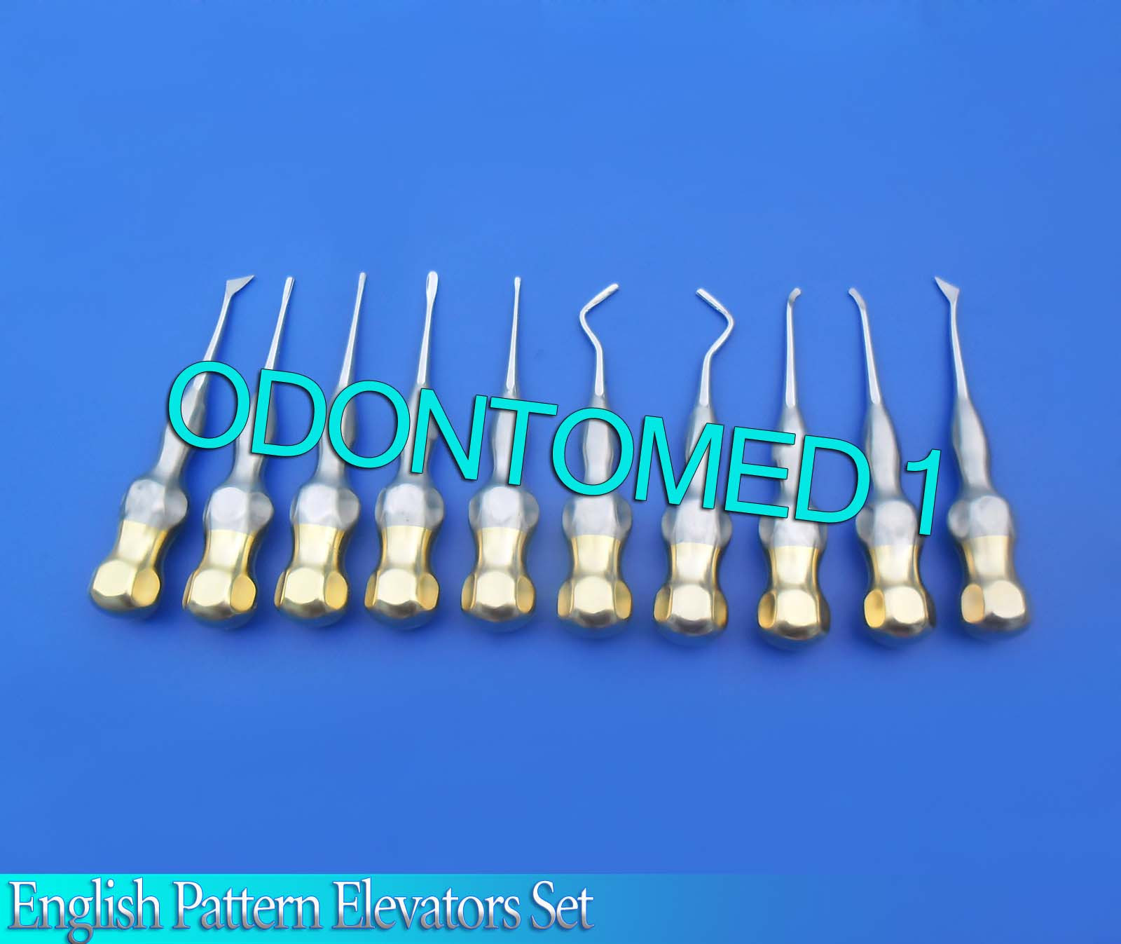10 ASORTD DENTAL ENGLISH PATTERN ELEVATORS GOLD HANDLE