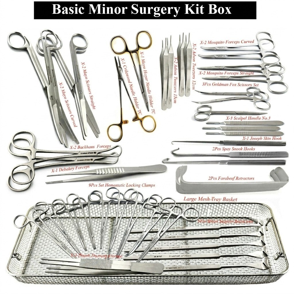 Basic Minor Surgery Kit Steel Box Surgical Instruments Veterinary Dissection Set