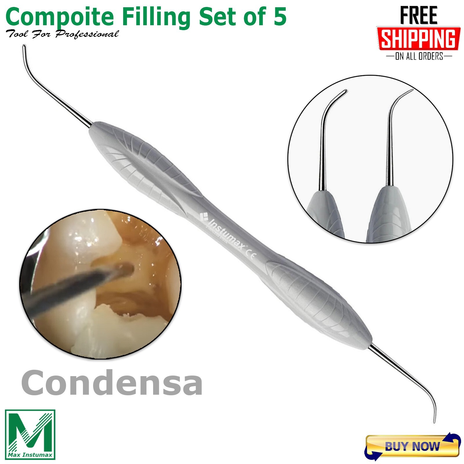 Dental Composite Filling Instruments Silicon Handle Restorative Tools Set Of 5