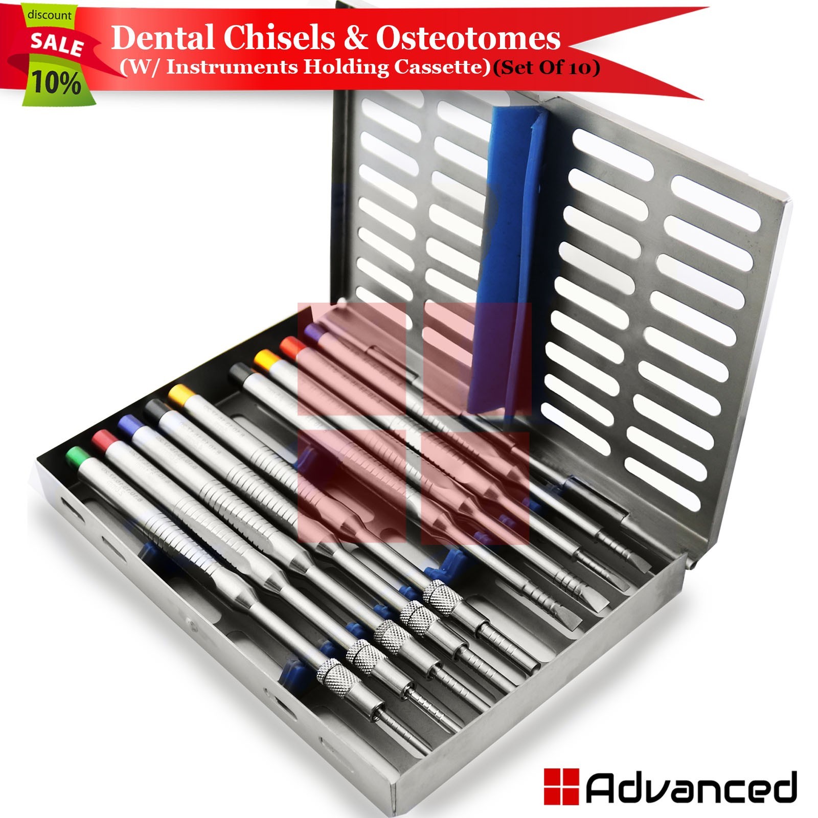 Dental Bone Spreading Chisels & Osteotomes Kit W/ Cassette Implant Instruments