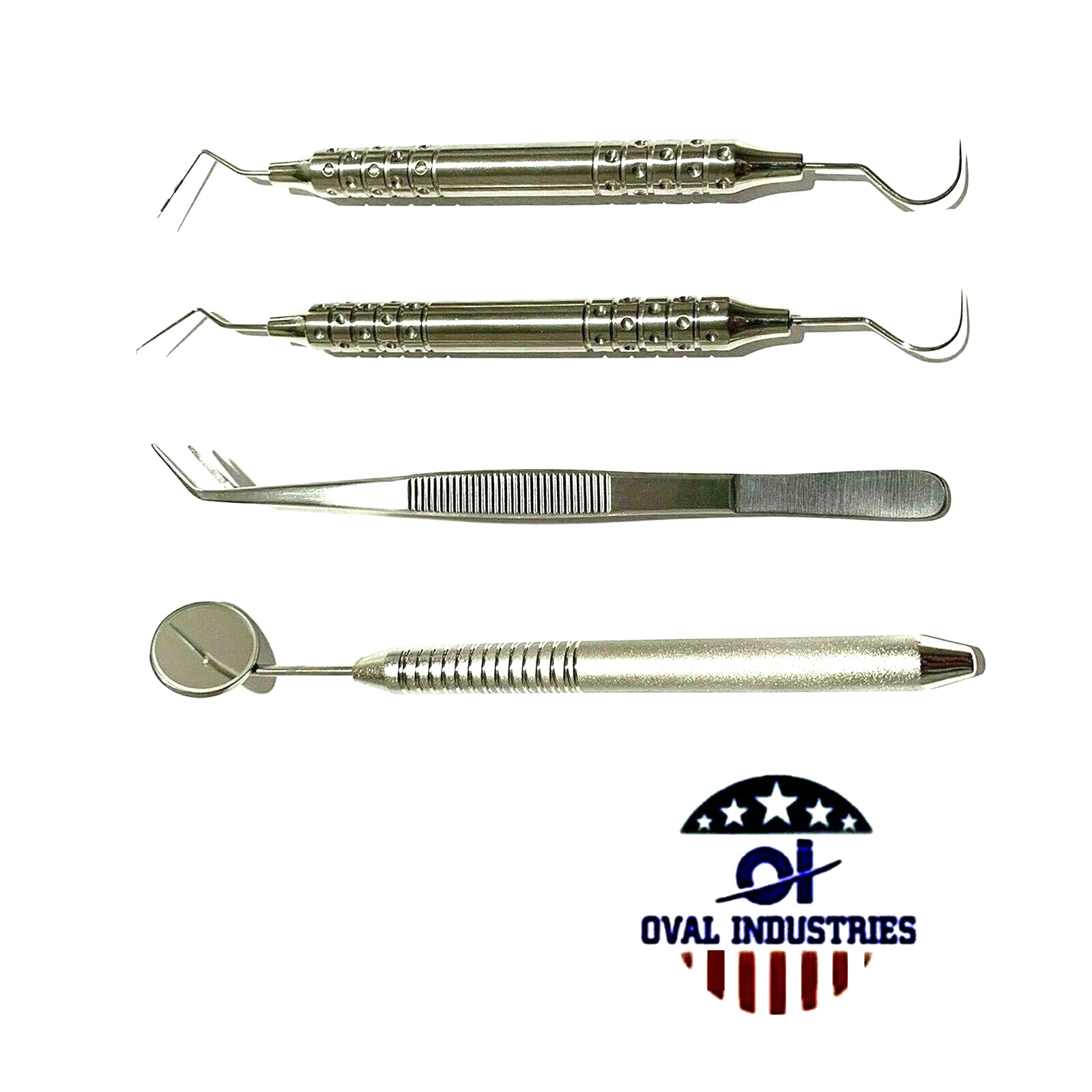 4-Pcs Dental Exam Set – Mirror Handle, Tweezer, Probe CP11 & 5 Kit