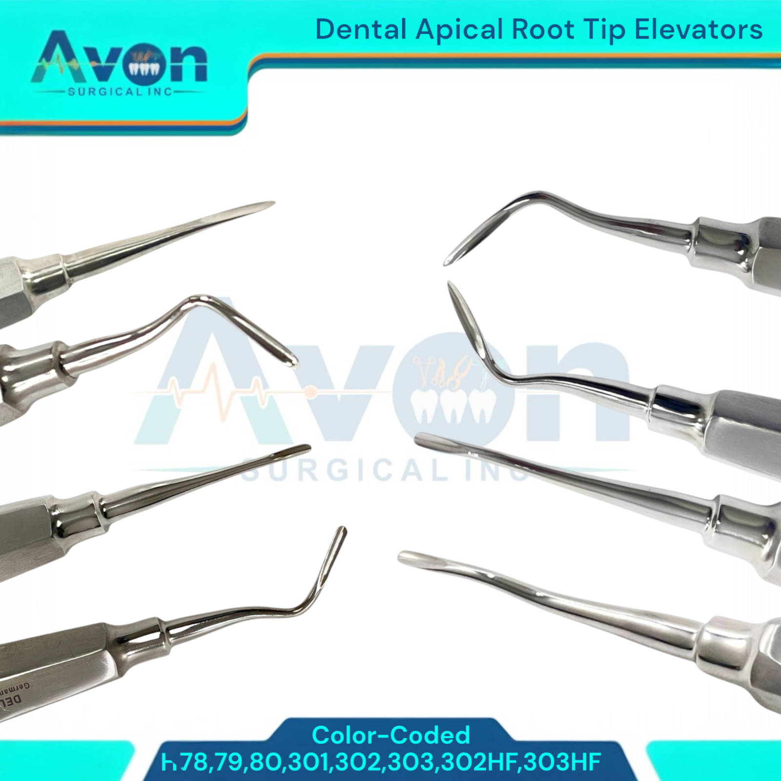 Dental Apical Root Tip Elevator Pick with Hollow Color-Coded Handle,German Steel