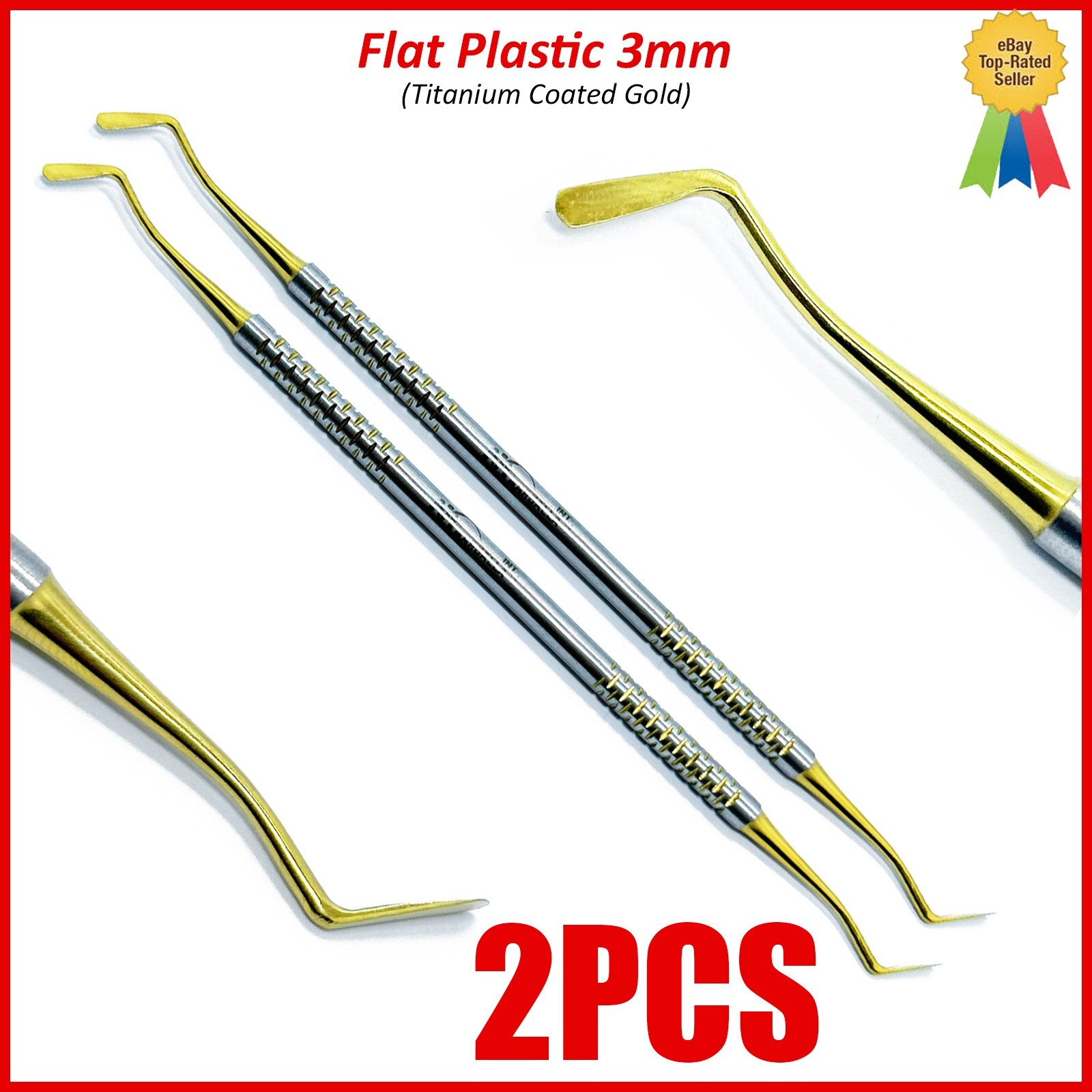 Dental Flat Plastic 3mm Composite Filling Instruments Titanium Coated Gold 2Pcs