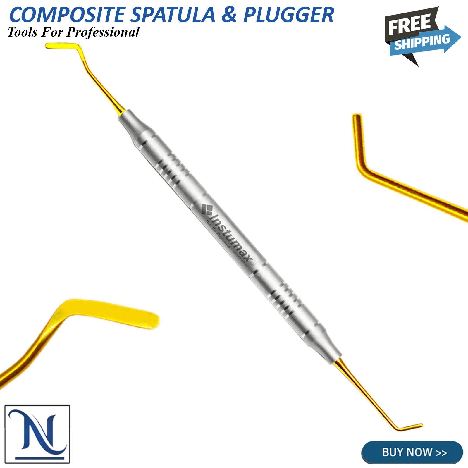 5pc Dental Composite Kit Spatula & Plugger Set Dentist Tools Titanium Golden Tip