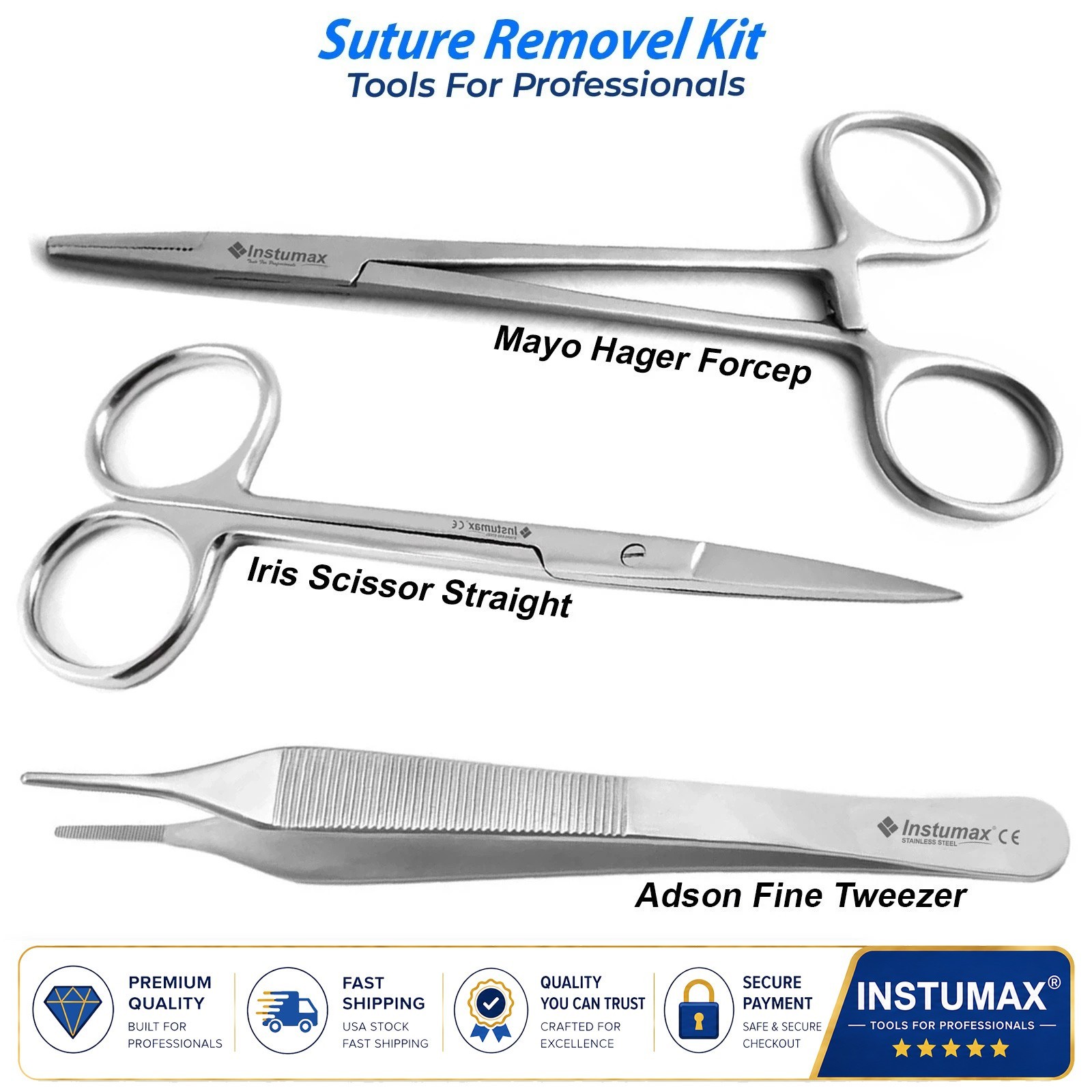 Surgical Suture Removal Kit Adson Tweezer Needle Holder Forceps Iris Scissor