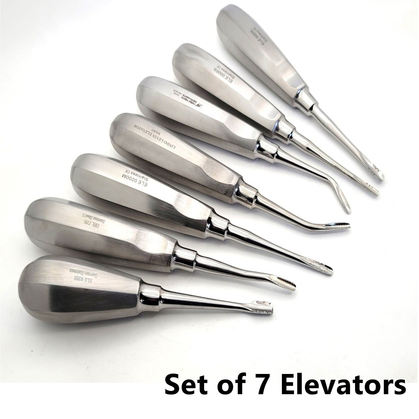 7 Pcs Root Tip Dental Elevators STR + OffSET Serrated Tips Stainless Steel CE