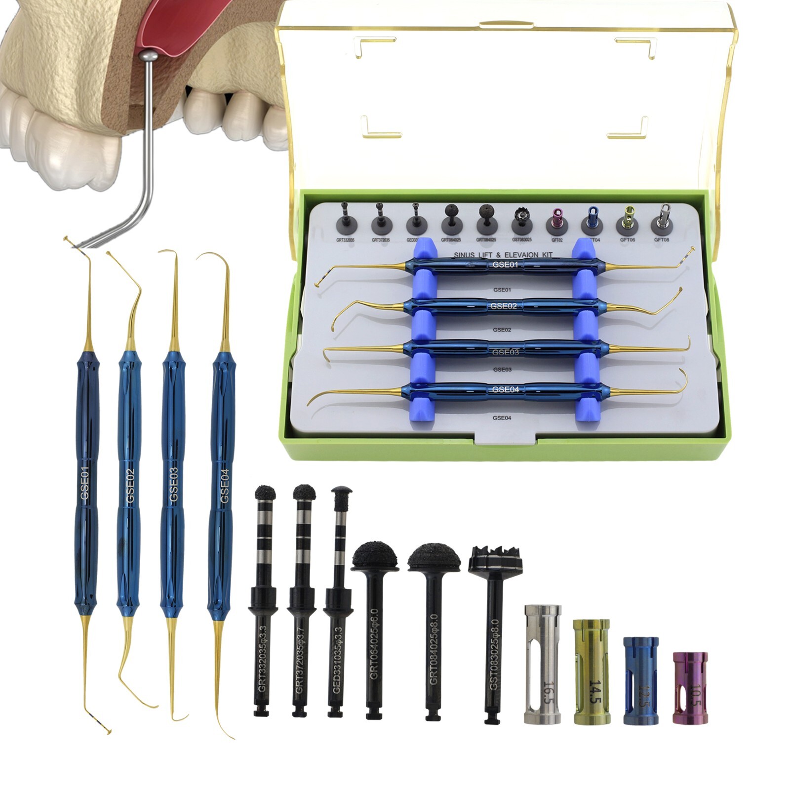 Implant Dental Advanced Sinus Kit DASK Drills Elevation Instruments Diamond Bur