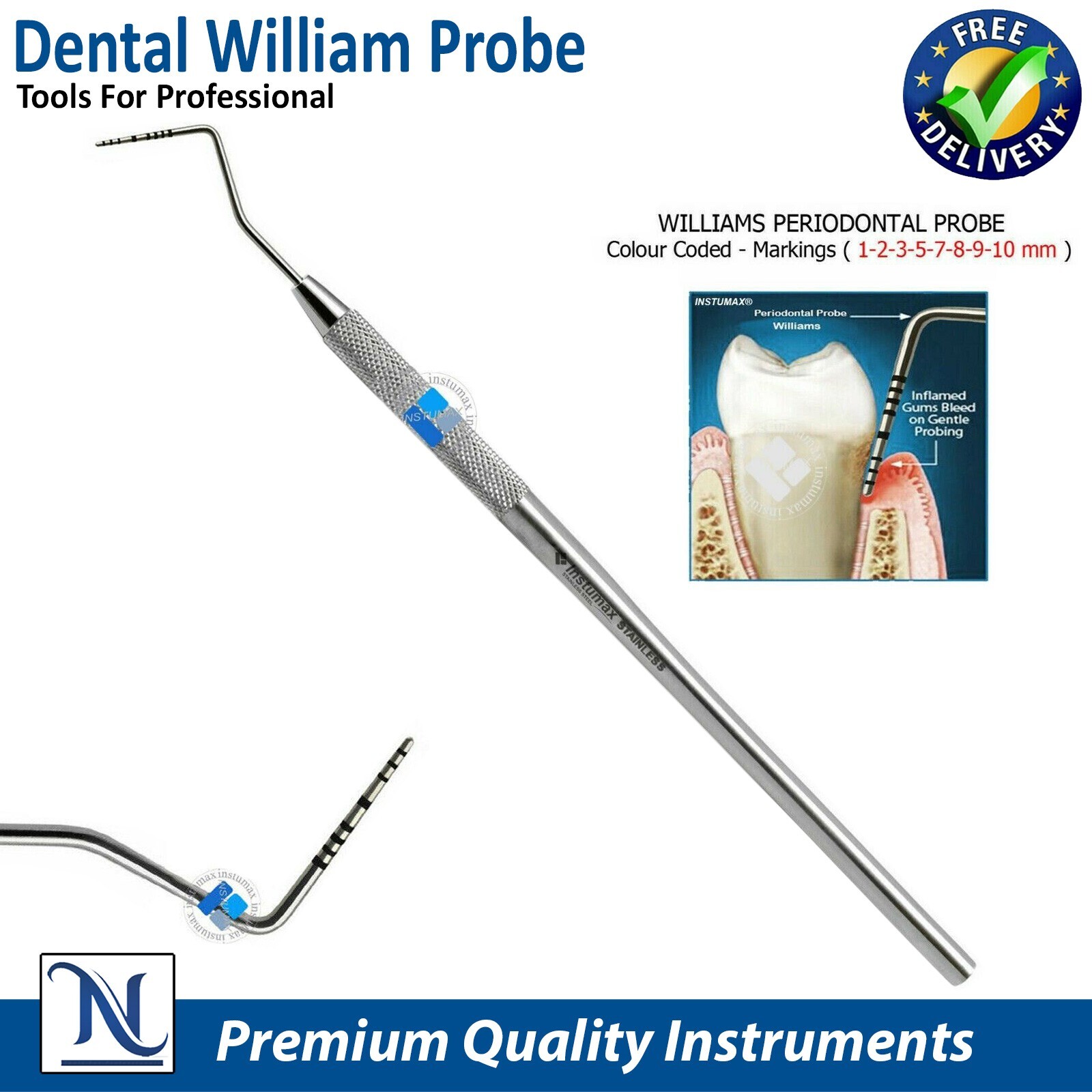 Perio Probe William Probes Color Coded Dental Periodontal Set Of 10 Instruments