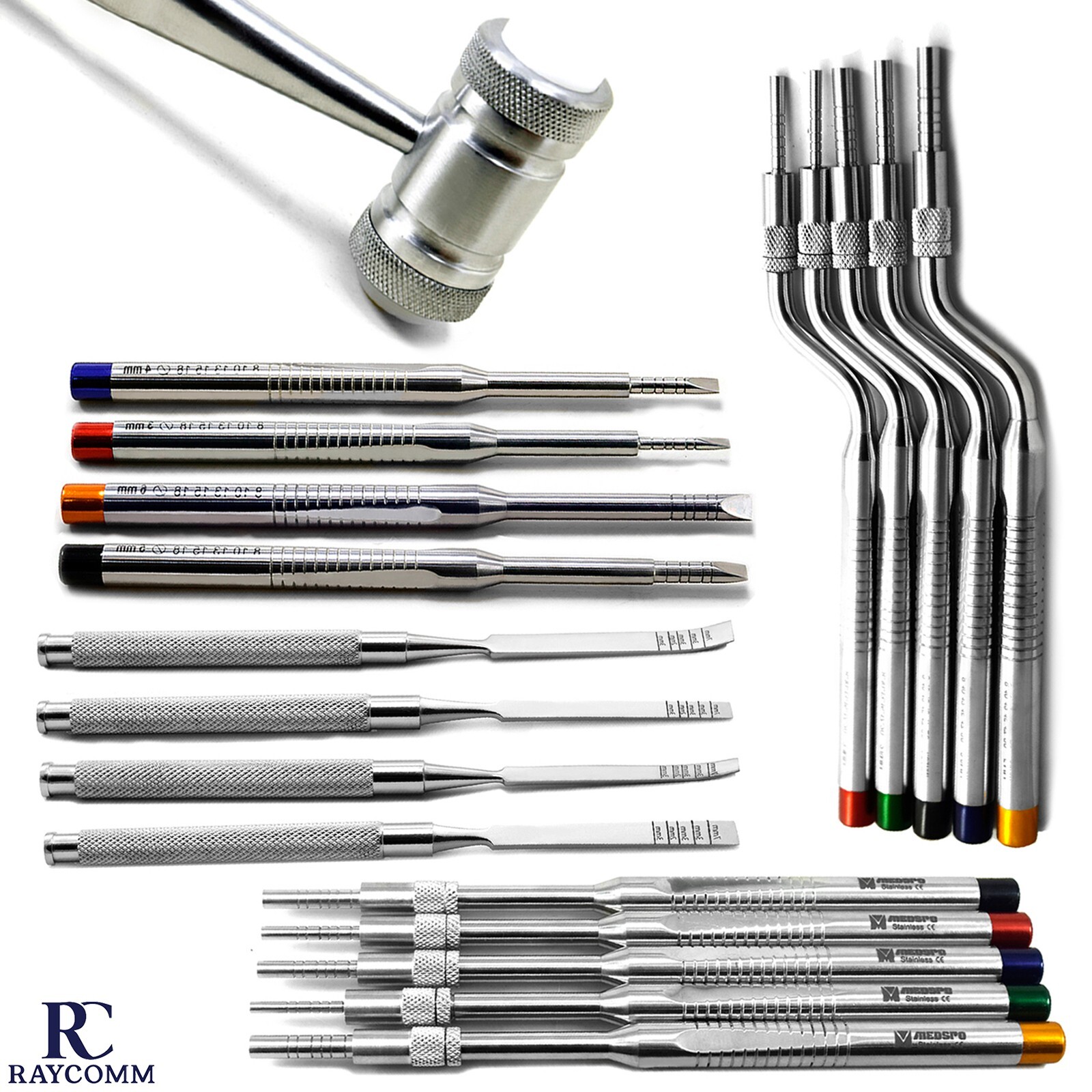 Bone Grafting Spreading Mallet Mead Hammer Crushers Osteotomes Concave Tools Set
