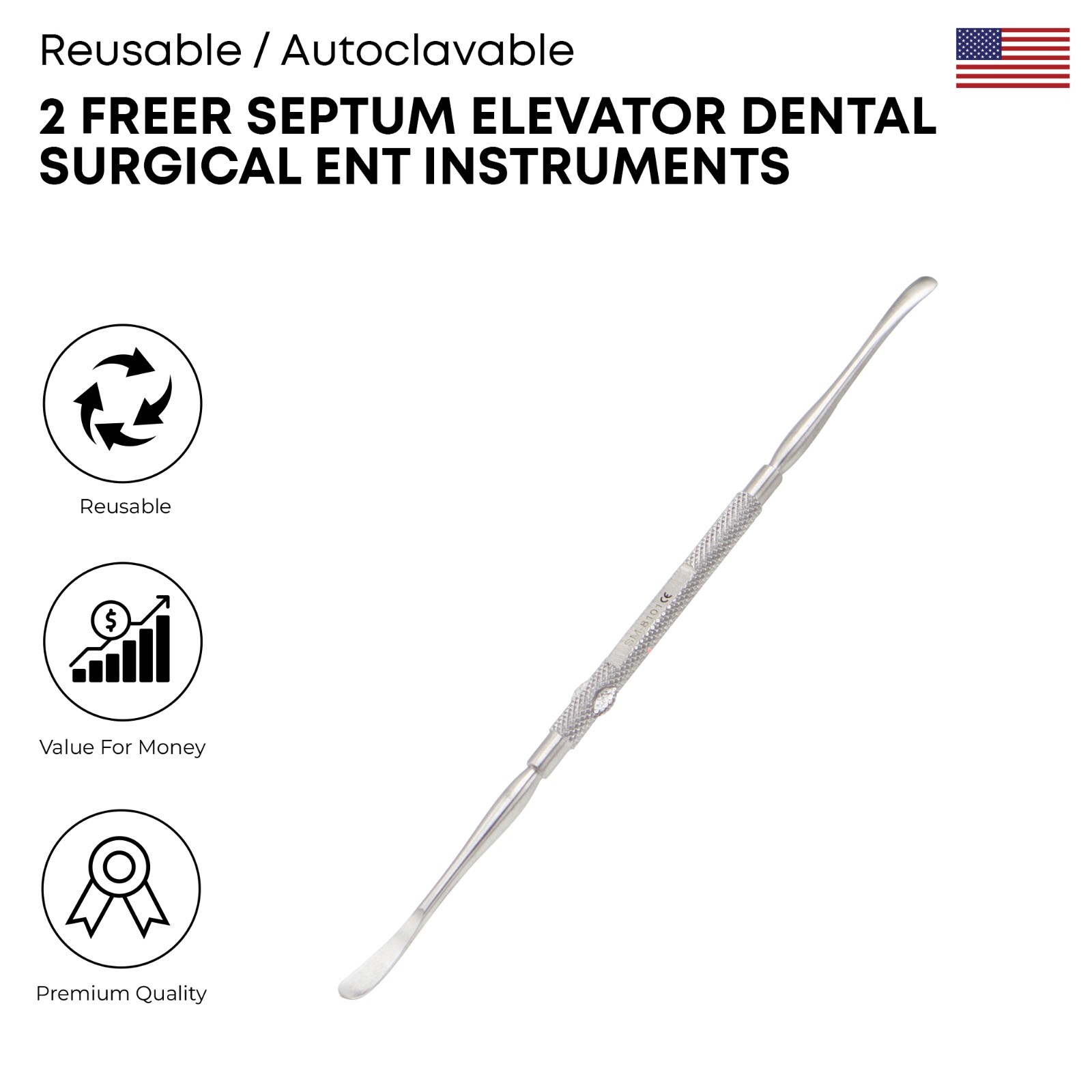 2 Freer Septum Elevators Stainless Steel Dental & ENT Surgical Instruments