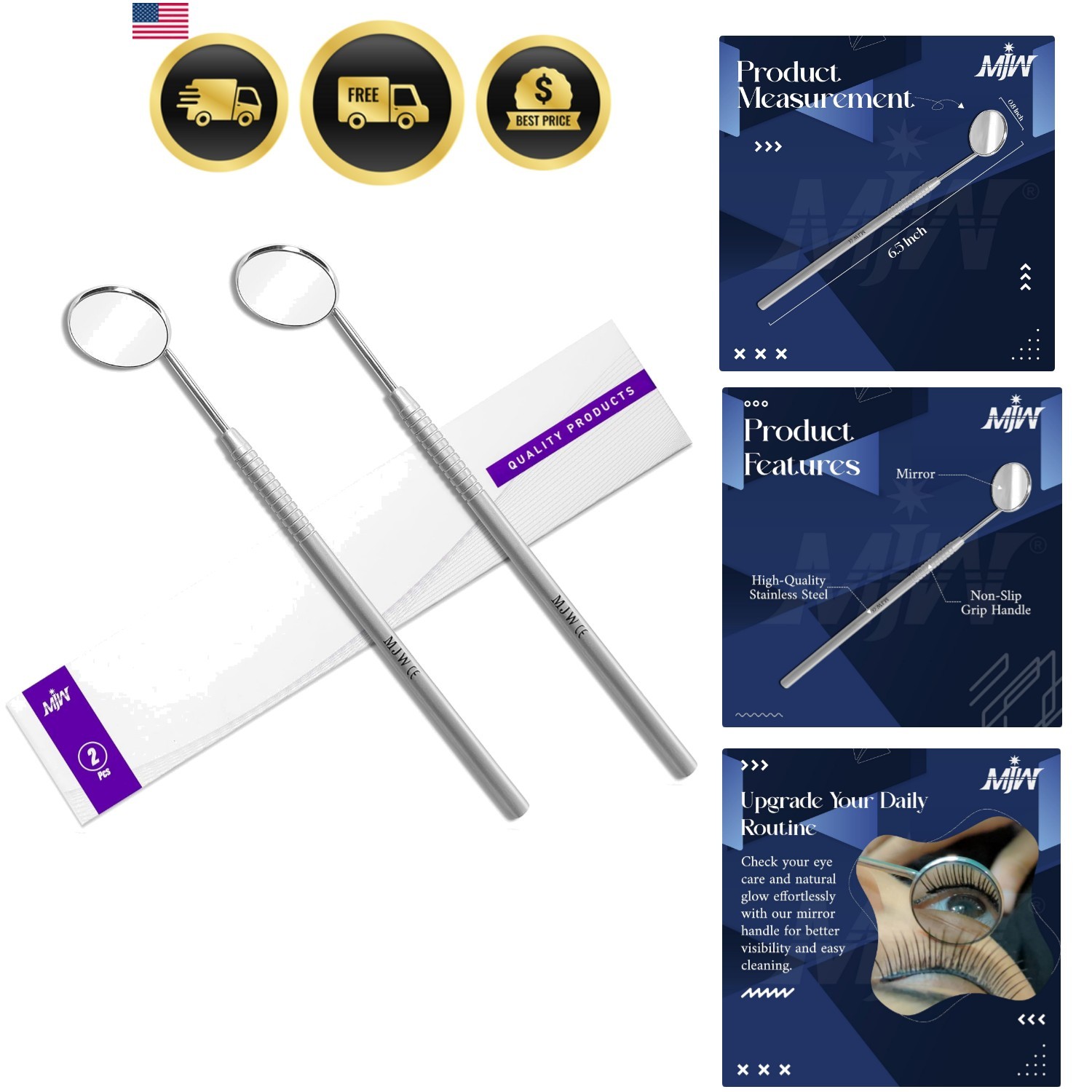 2pc Dental Mirror for Teeth Care, Lash Extensions & Pet Inspection – Stainles…