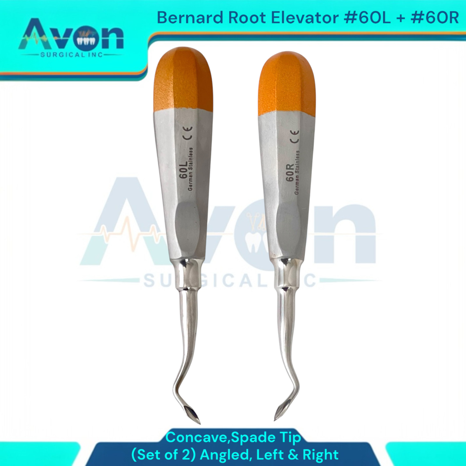 Left & Right Bernard Root Dental Elevator Picks, #60L+#60R, Gold Ends, 2PK