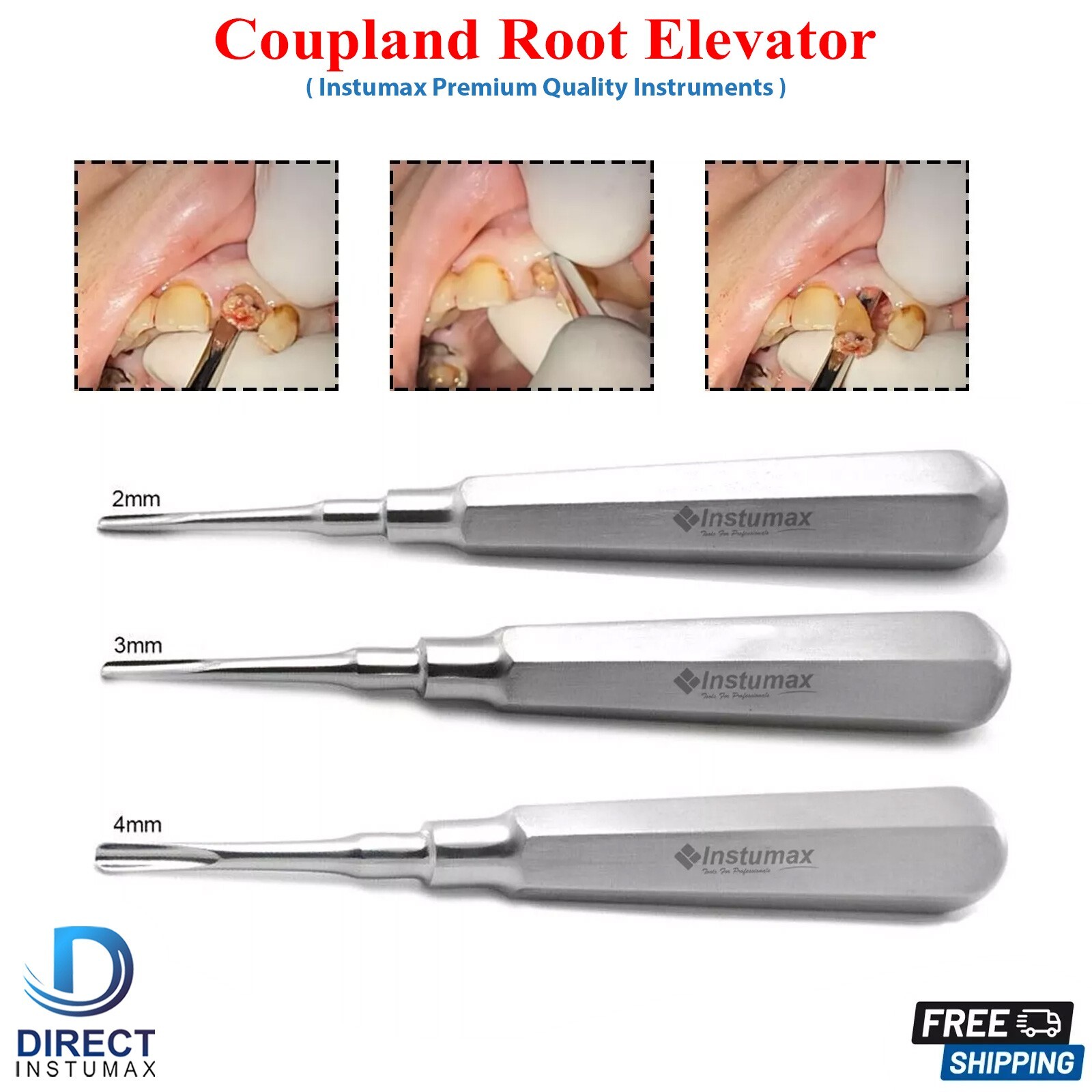 Coupland Elevators Set of 3 Dental Extraction Surgical Root Extracting Loosen CE