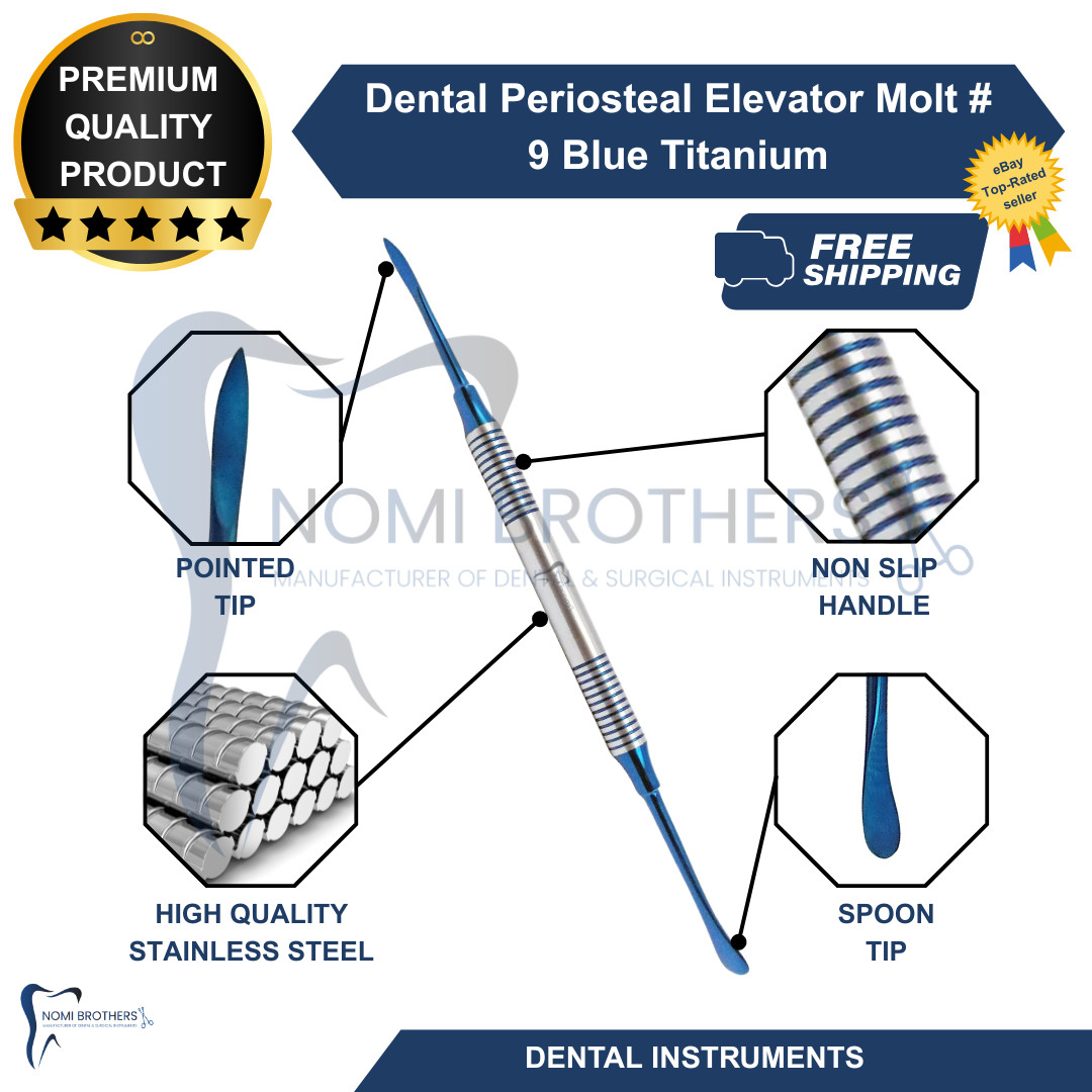 Dental Periosteal Elevator Molt # 9 Blue Titanium Coated Double Ended German