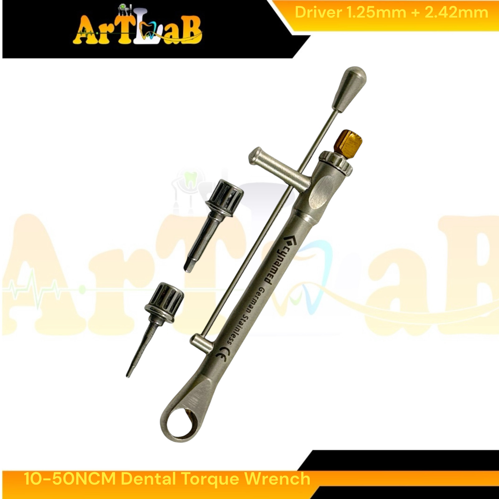 10-50ncm Implant Dental Torque Wrench Ratchet with Bits 1.25mm & 2.42mm