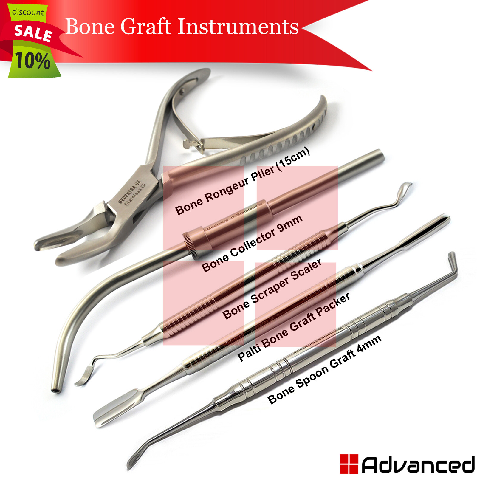 Dental Implant Bone Graft Syringe Palti Spoon Graft Packer Bone Scraper Scaler