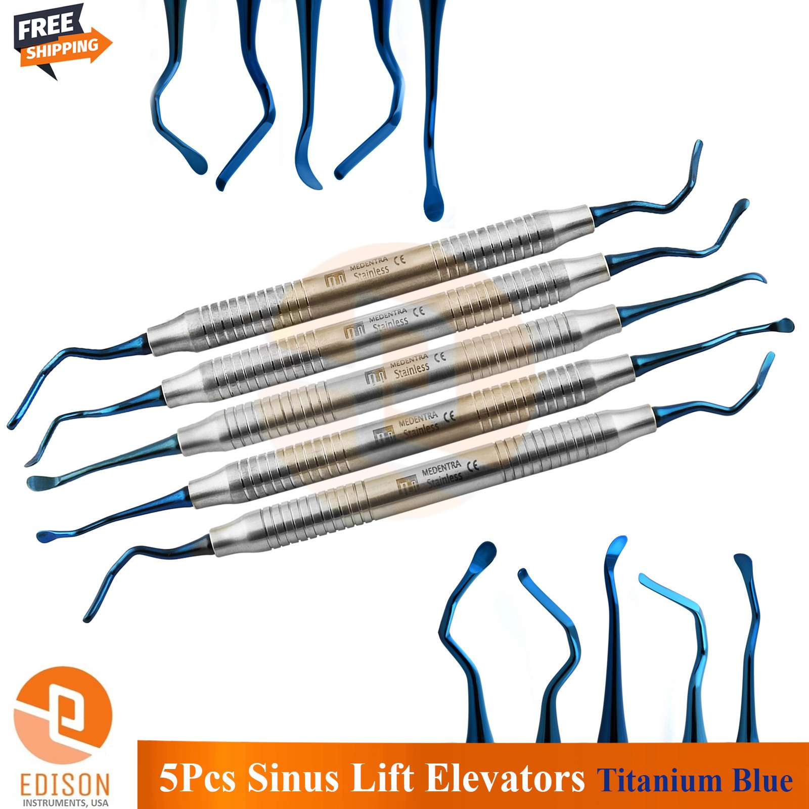 Titanium 5Pcs Dental Sinus Lift Curettes Antralplasty Implant Oral Surgery Inst