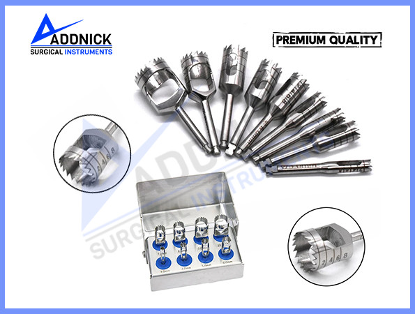 DENTAL IMPLANT TREPHINE DRILLS KIT 8 PCS BUR DRILL HOLDER SURGERY TOOLS