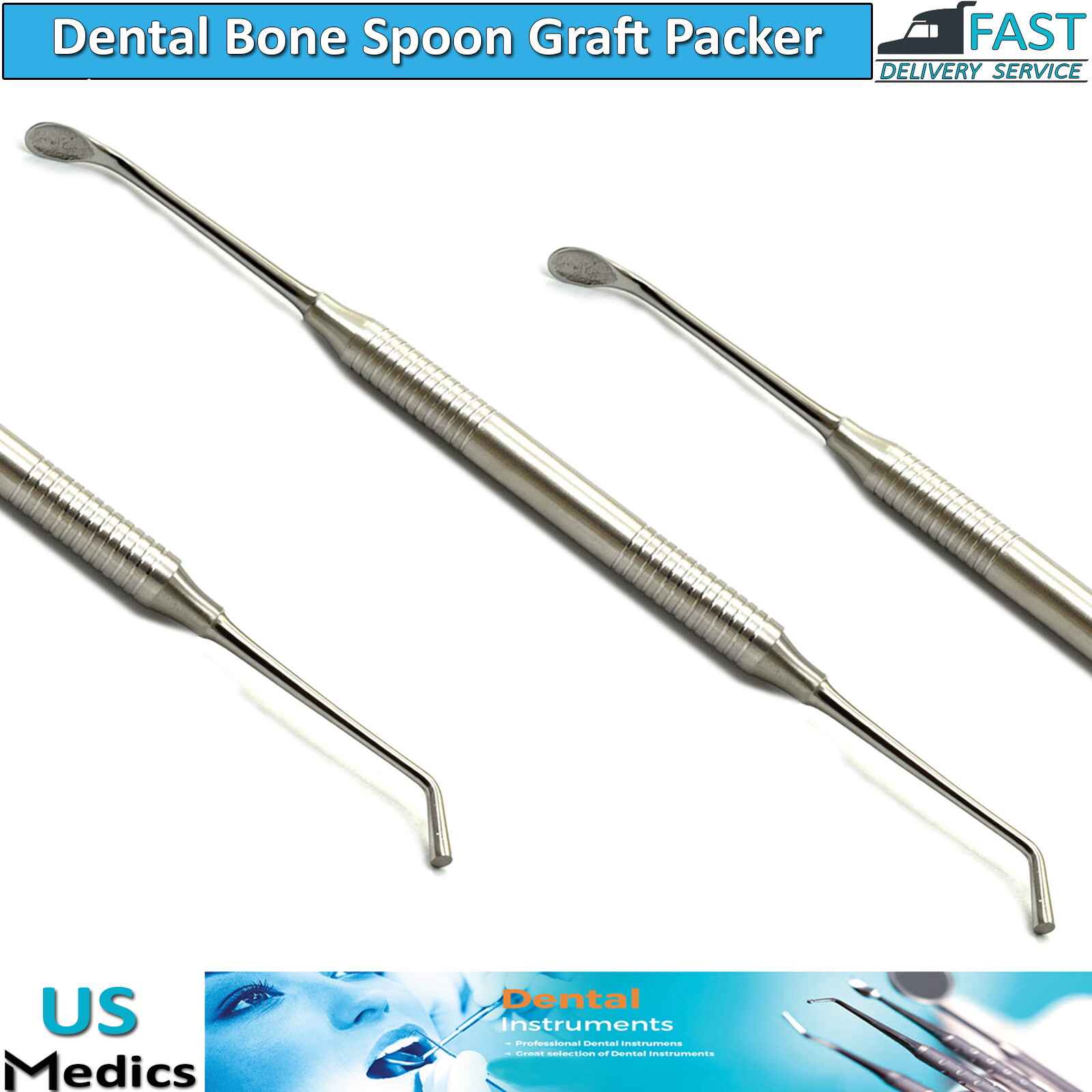 Bone Spoon Graft Packer 4mm Dental Periodontal Bone Instrument Beaden Double End