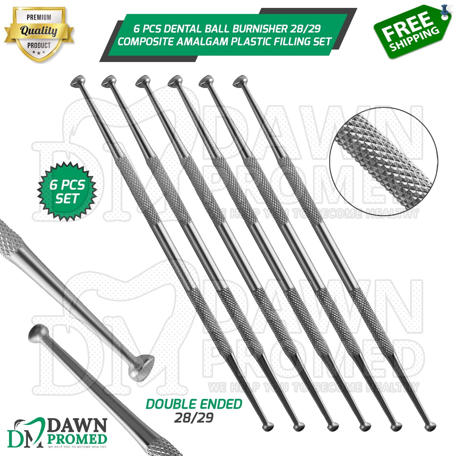 6 Pcs Dental Ball Burnisher 28/29 Composite Amalgam Plastic Filling Set German G