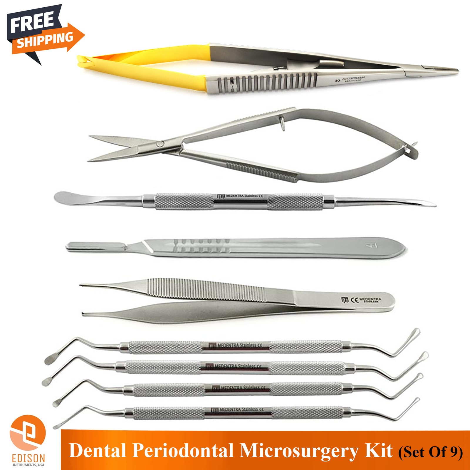 9 Pcs Dental Periodontal Microsurgery Castroviejo Periosteal Surgery Tools