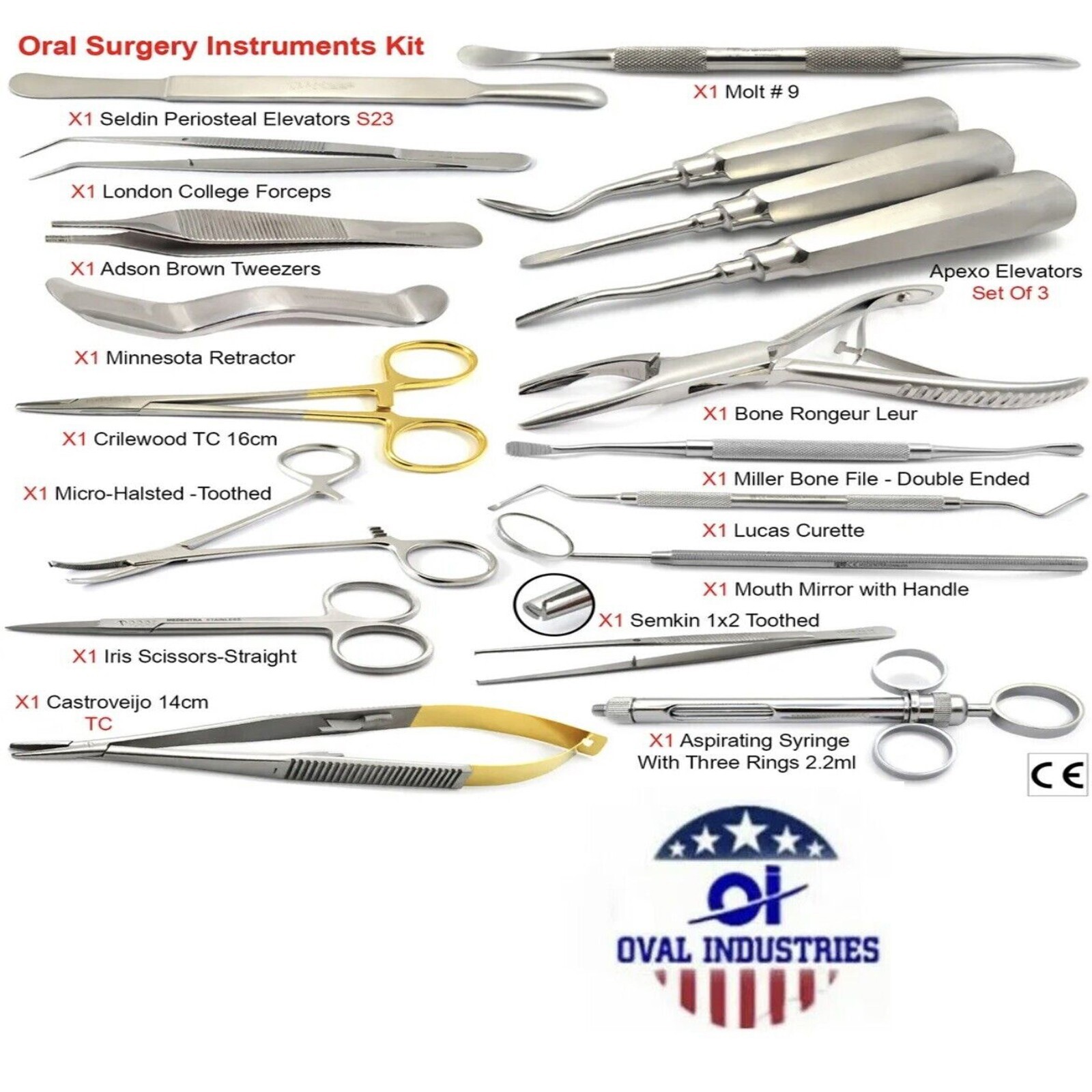 DENTAL ORAL SURGICAL EXTRACTION SURGERY ELEVATORS FORCEPS INSTRUMENTS KIT 18 PCS