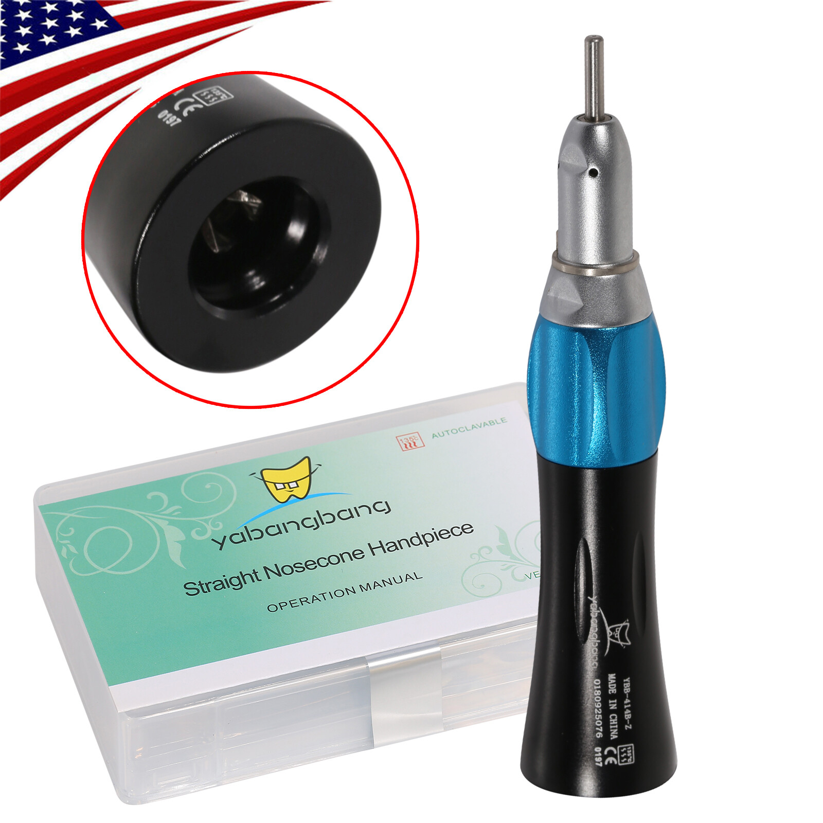 Yabang Dental Straight Nosecone Low Speed Handpiece E-type fit NSK black