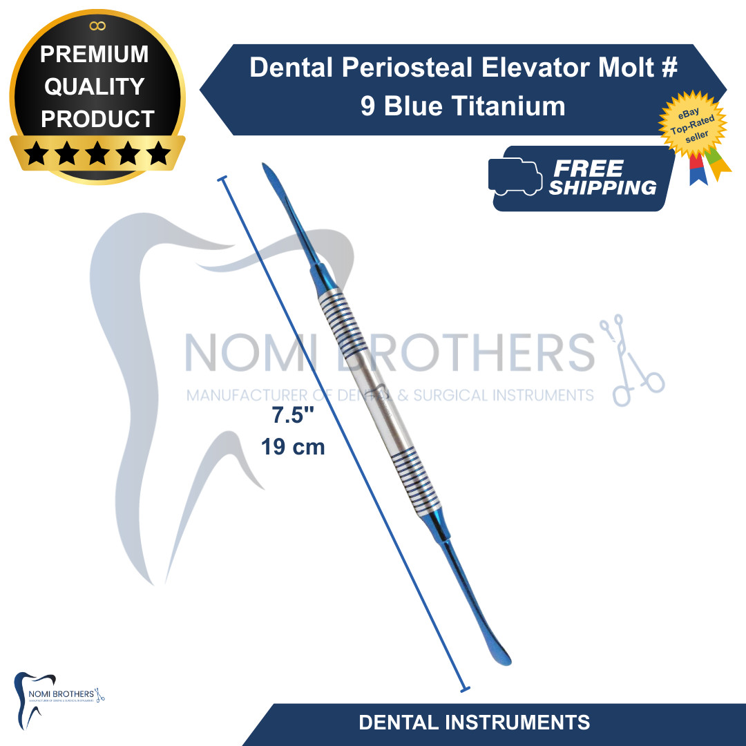 Dental Periosteal Elevator Molt # 9 Blue Titanium Coated Double Ended German